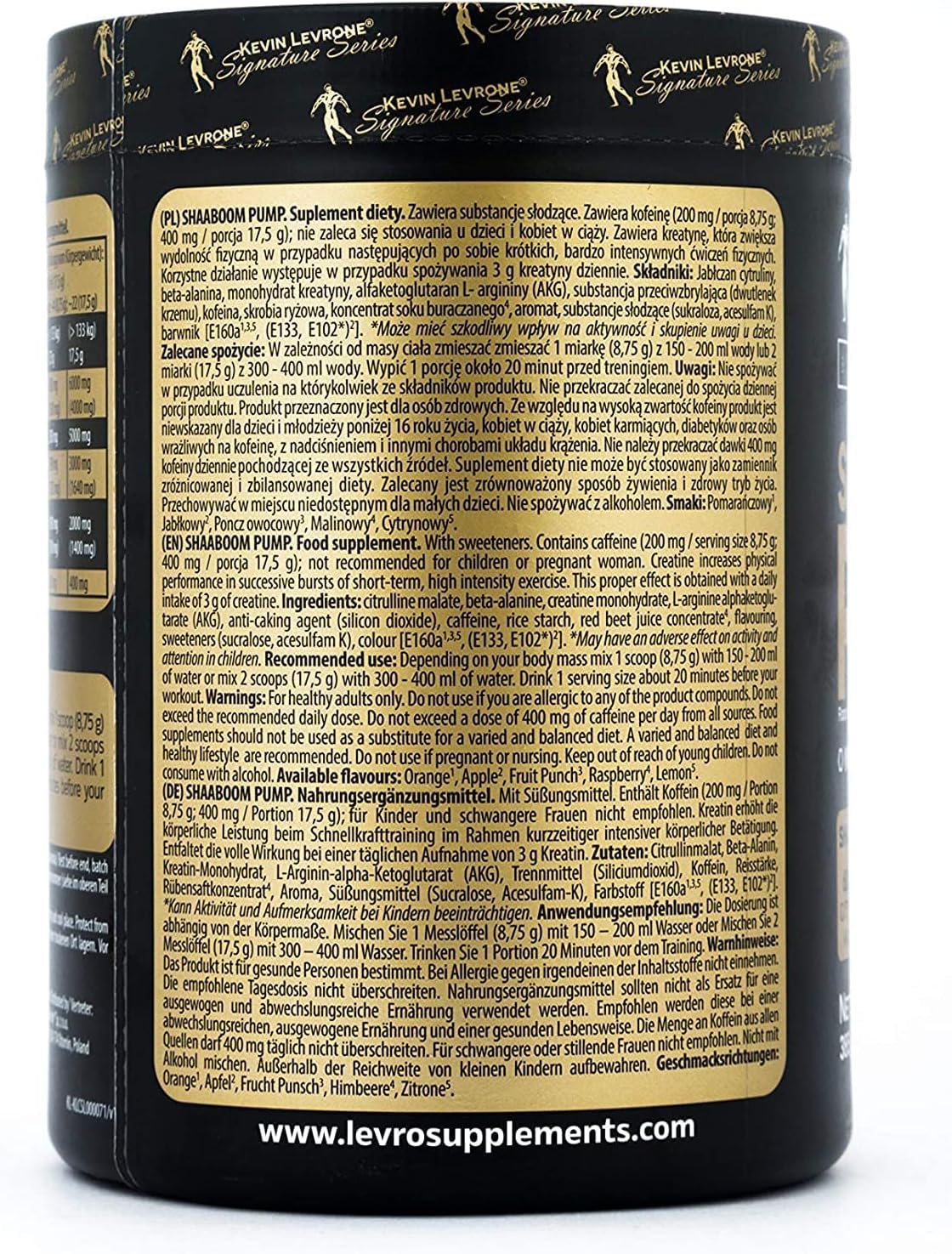 Fitness Authority Kevin Levron SHAABOOM PUMP Black Line Pre-Workout Booster 385g Flavour: Red Fruit Punch Hardcore Pump Training Powder Citruline Beta Alanine Kreatin Arginine Caffeine
