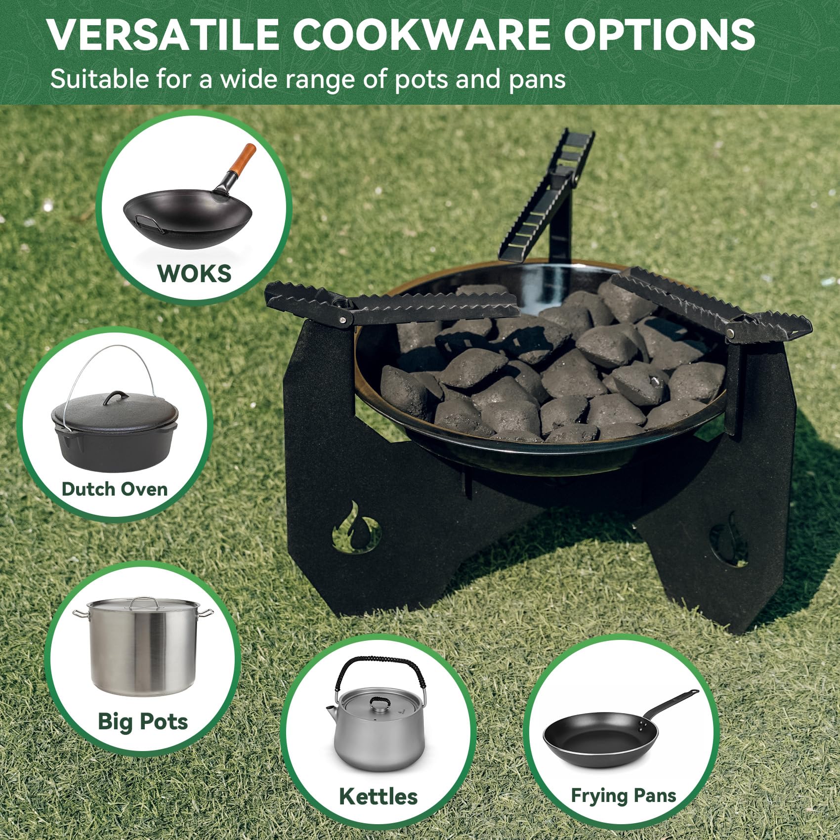 Onlyfire Soporte Resistente para Horno Holandés con Bandeja de Carbón y Bolsa de Transporte para Cocinar Al Aire Libre, Acampar, Senderismo y Excursionismo
