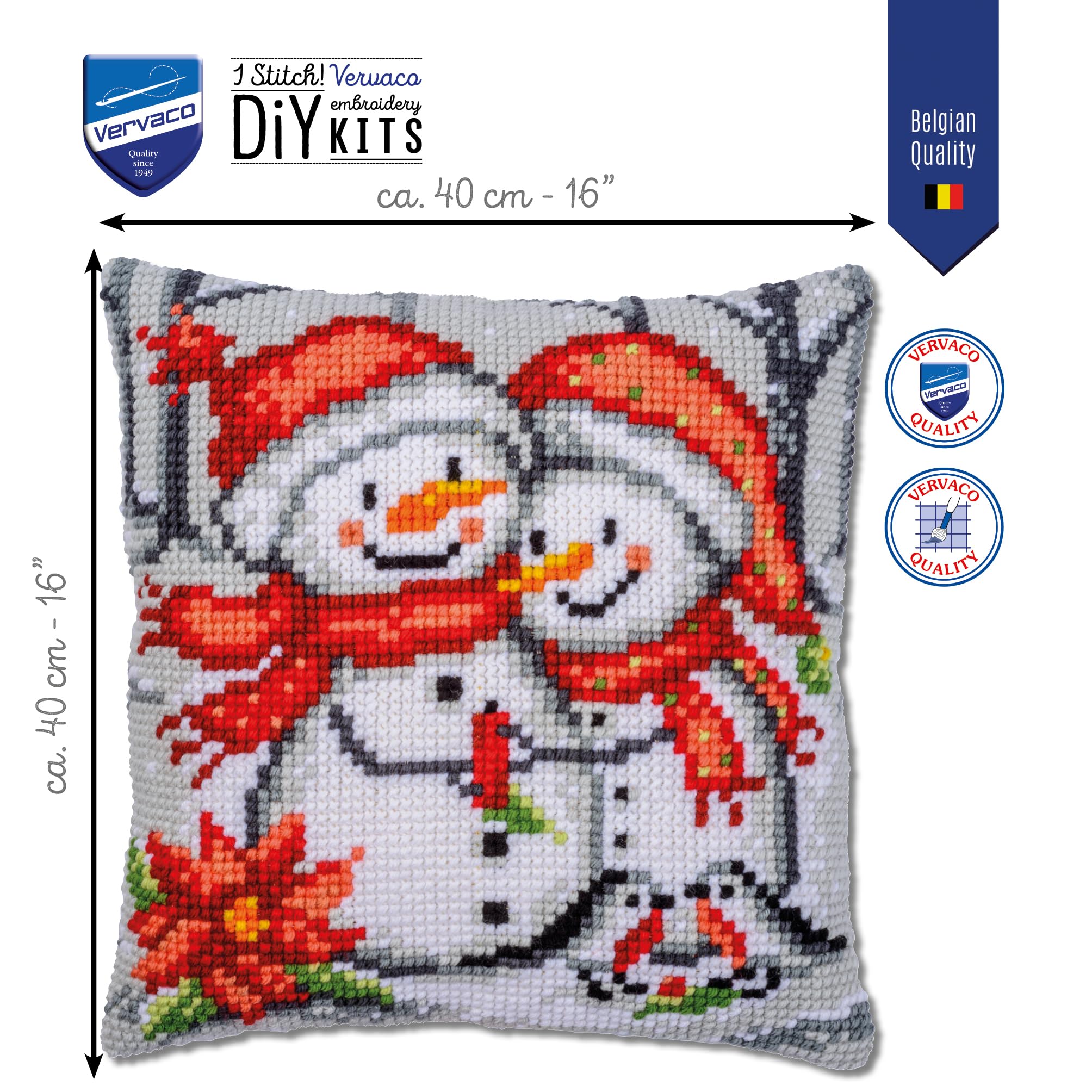 VERVACO Zestaw do Haftu Krzyżykowego Poduszka BAŁWANY Kanwa z Nadrukiem ca. 40 x 40 cm Gruba Włóczka Akrylowa Zrób to Sam Dekoracja Domu DIY Cross Stitch Kit