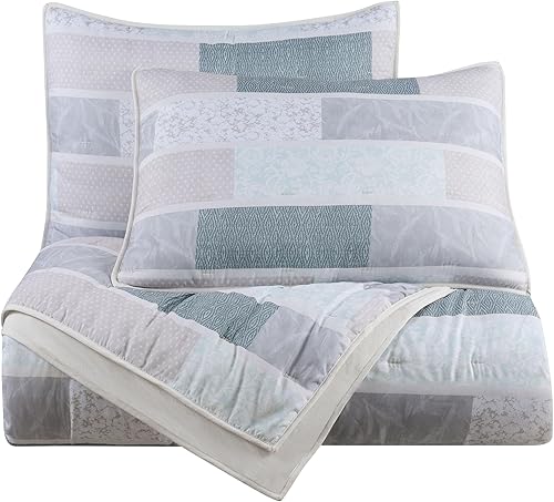 Martex Arcadia 3-Piece Quilt Set – Full Queen Size Bedding – Reversible Printed 
