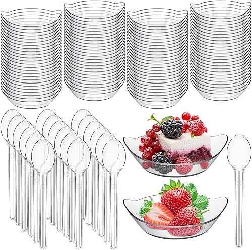 500 mini cuencos de postre con cucharas de 1 onza, mini platos desechables de postre de plástico con cucharas de plástico transparente, platos de