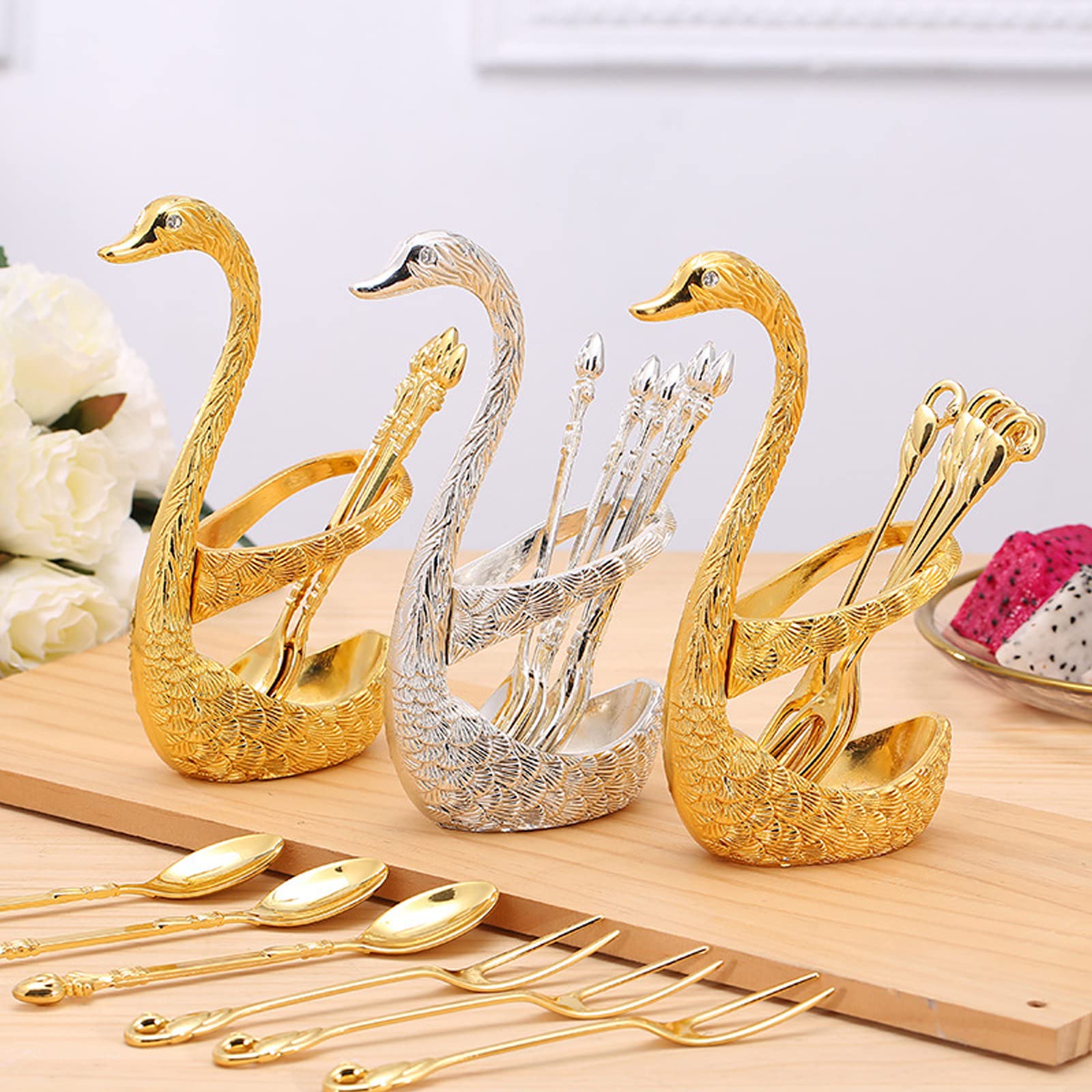 Amazon.co.jp: 白鳥 箸置き リングホルダー スワン フルーツフォーク 