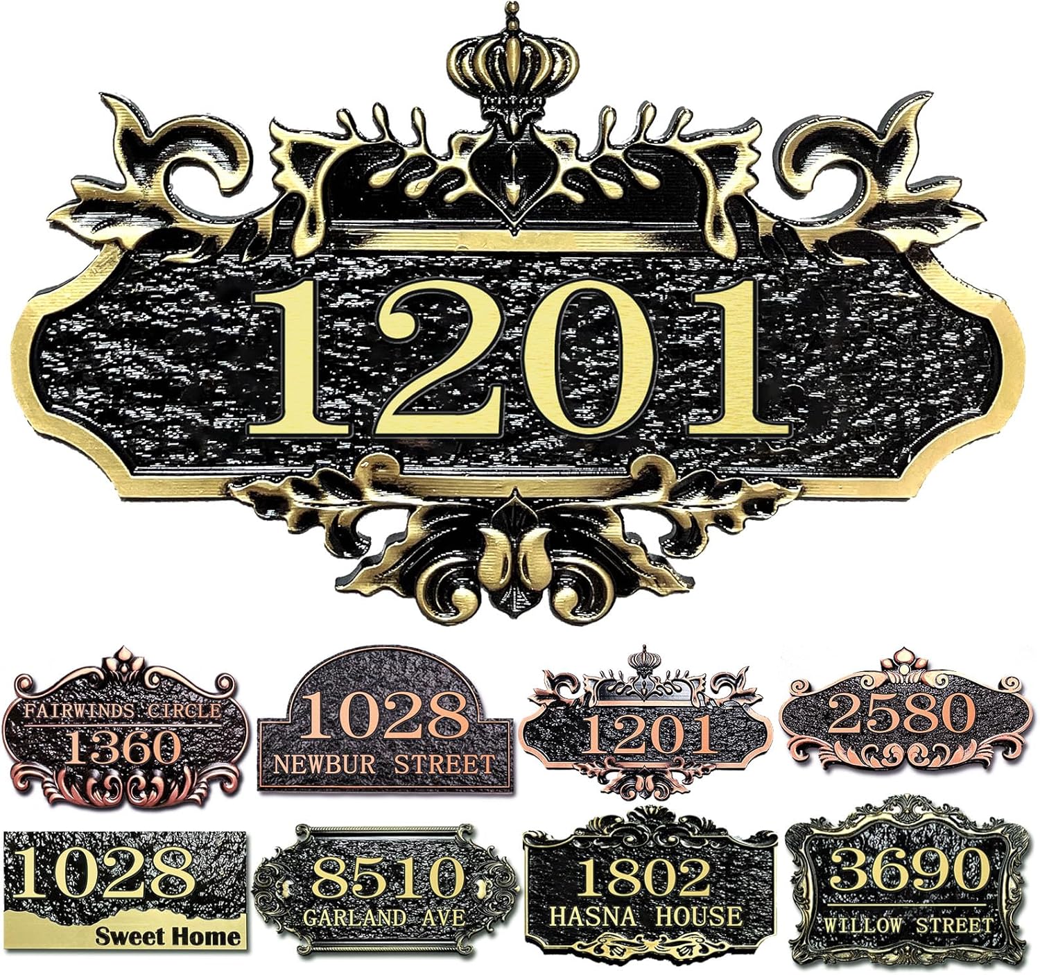Personalized House Address Plaque Custom House Number Sign 12 Inch Acrylic Street Name Plate Customized Antique Brass or Copper Vintage for Home Room Door Wall Outdoor Mailbox