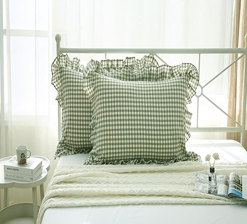 Vista 65 de Fundas de almohada cuadradas blancas con volantes, fundas de almohada europeas, 100% algodón, 18 x 18 pulgadas, 2 unidades Blanco 3