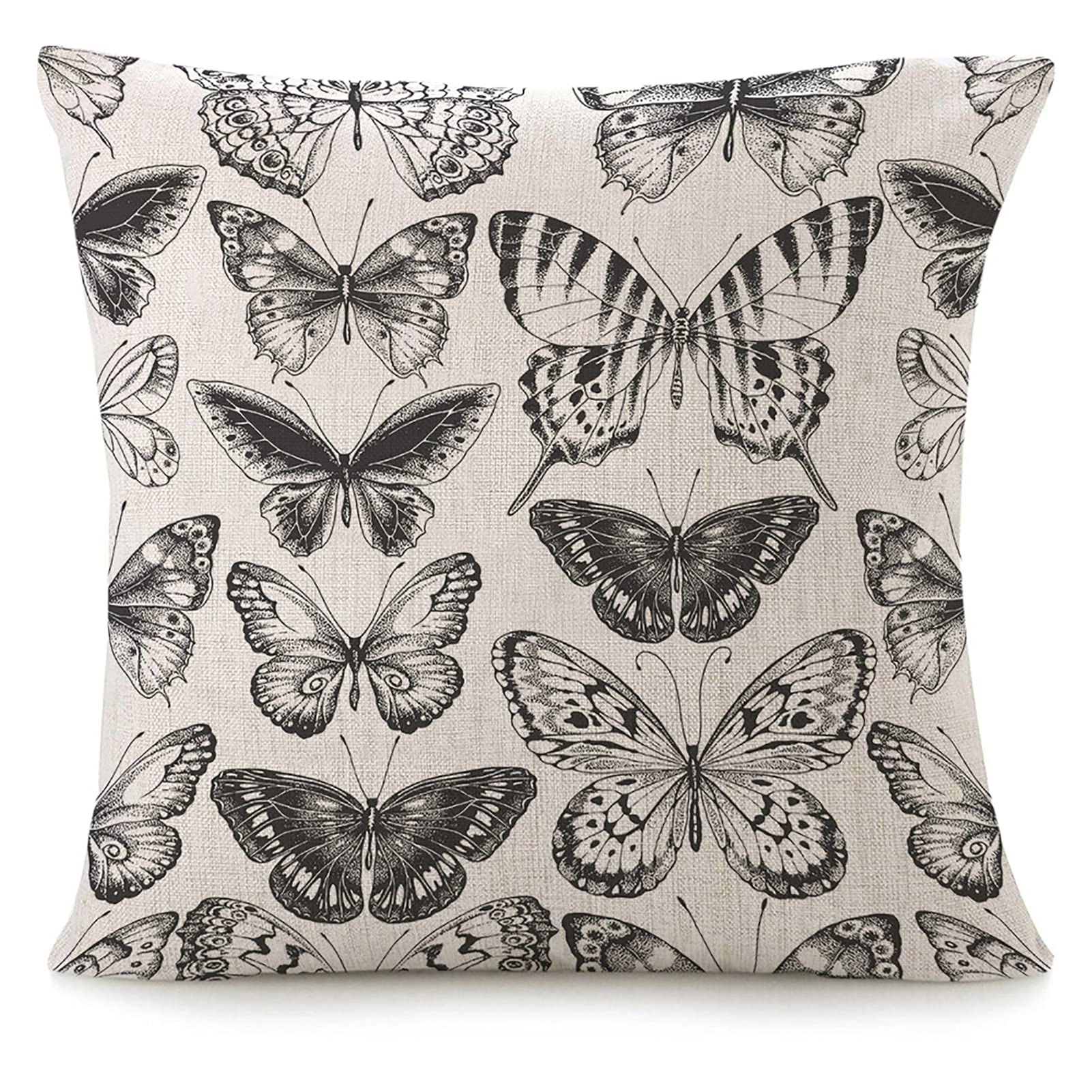VERSUSWOLF Throw Pillow Covers for Couch Butterflies Bed Or Sofa Pillows Case Seamless Pattern of Black Silhouettes of Butterflies On White Background