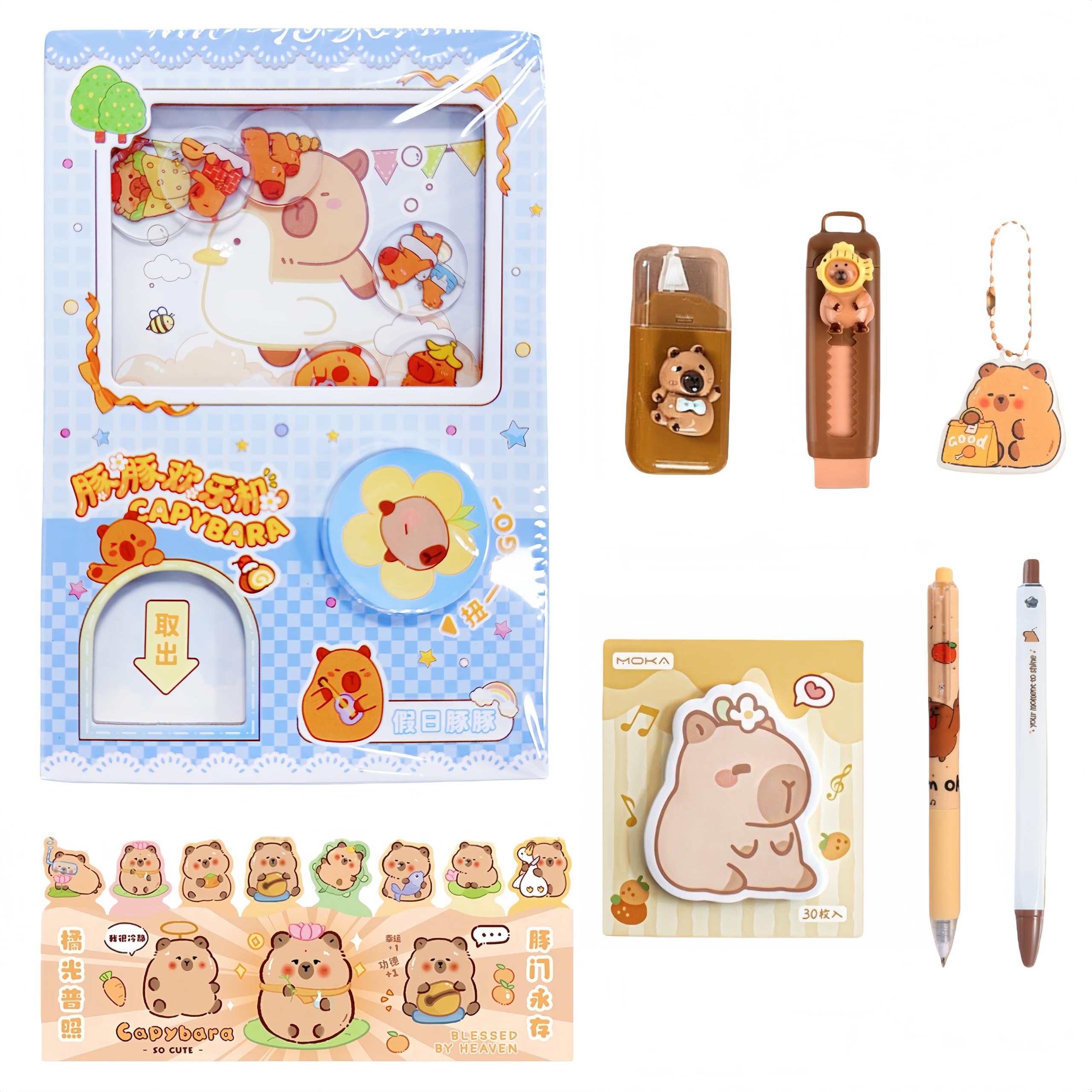 Capybara - Juego de cuadernos pequeños en espiral, divertido cuaderno en espiral, bloc de notas de bolsillo, kit de papelería Capybara, diario de alivio del estrés Gachapon de 3.5 x 5