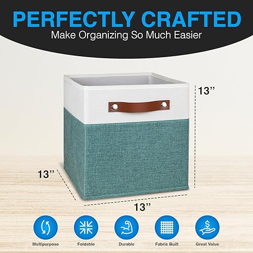 Miniatura 10 de Pomatree Cubos de almacenamiento de 13 x 13 pulgadas, paquete de 6, cubos de almacenamiento de tela de lino de 13 pulgadas para dormitorio, sala de