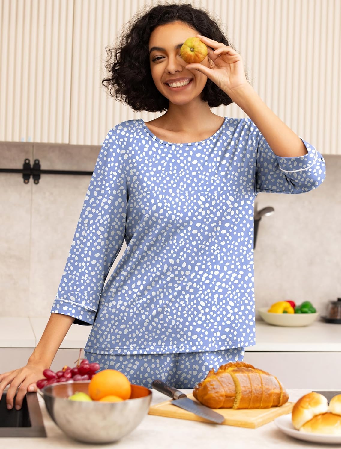 PrinStory Women's Pajama Set Capri Pjs Sets 2 Piece Soft Lounge Sets Sleepwear with Pockets - Image 5