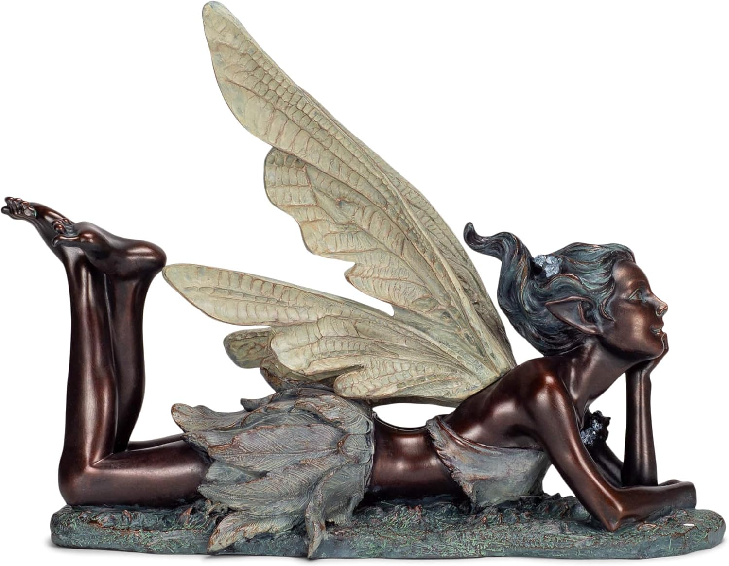 Beautiful Fairy Resting Bronze Tone and Ivory 18 Inches Resin Figurine