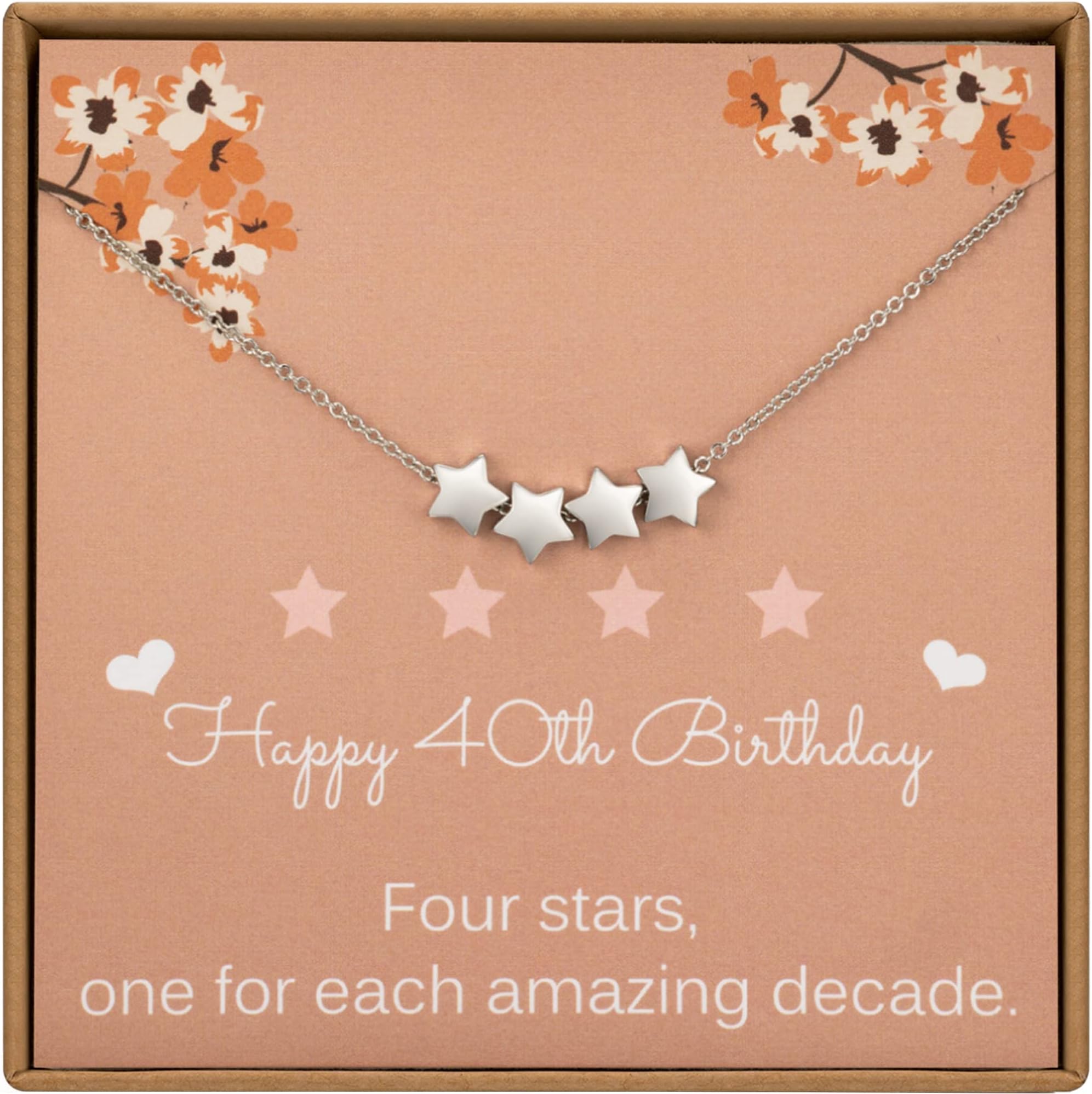 MADAOGO40th Birthday Gifts for Women, Sterling Silver Four Star Necklace, Dainty Star Necklace, 6mm Star Beads, 1983 Birthday Jewelry Gifts for 40 Year Old Women, Medium, Sterling Silver, No Gemstone
