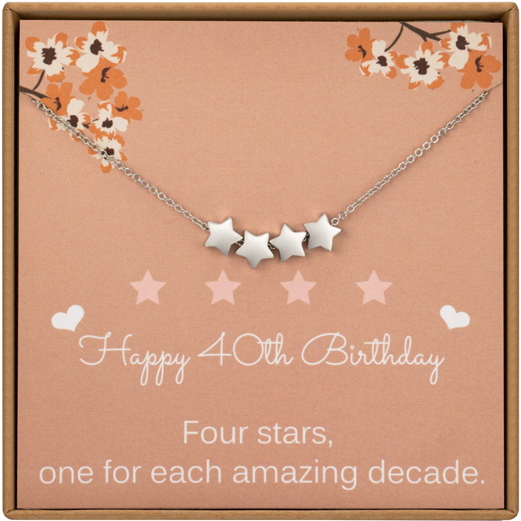 MADAOGO40th Birthday Gifts for Women, Sterling Silver Four Star Necklace, Dainty Star Necklace, 6mm Star Beads, 1983 Birthday Jewelry Gifts for 40 Year Old Women, Medium, Sterling Silver, No Gemstone