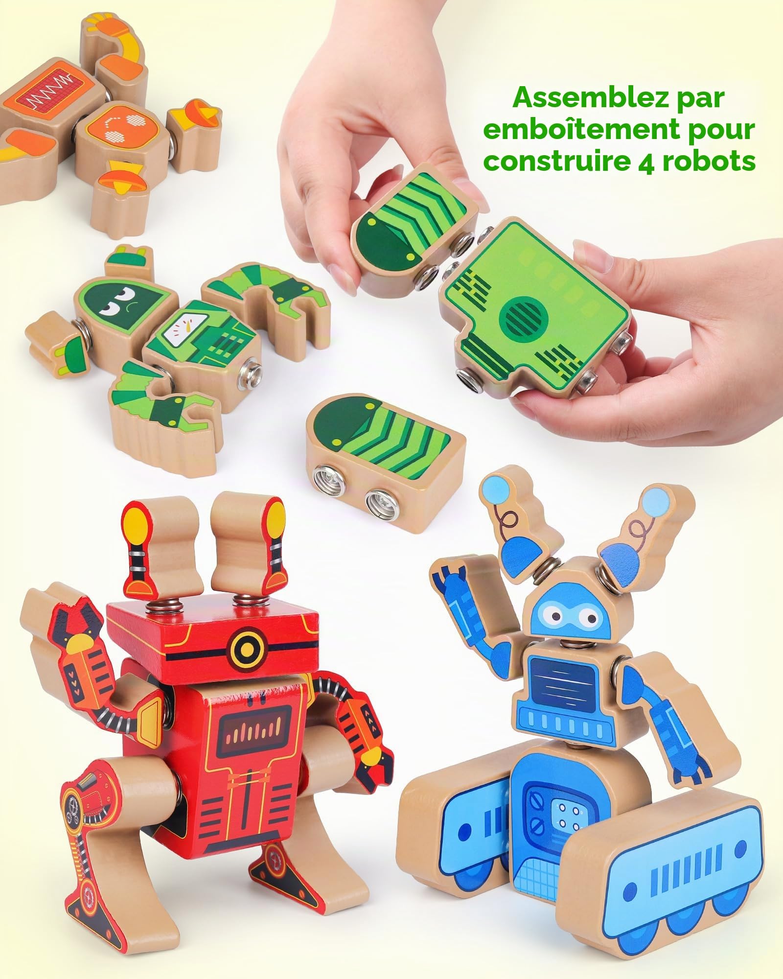Coogam Bloc de construction robot en bois pour enfants de 3, 4, 5 ans | Robot Builders, STEM Take Apart Robot Playset, Motricité fine Jouet éducatif d'apprentissage