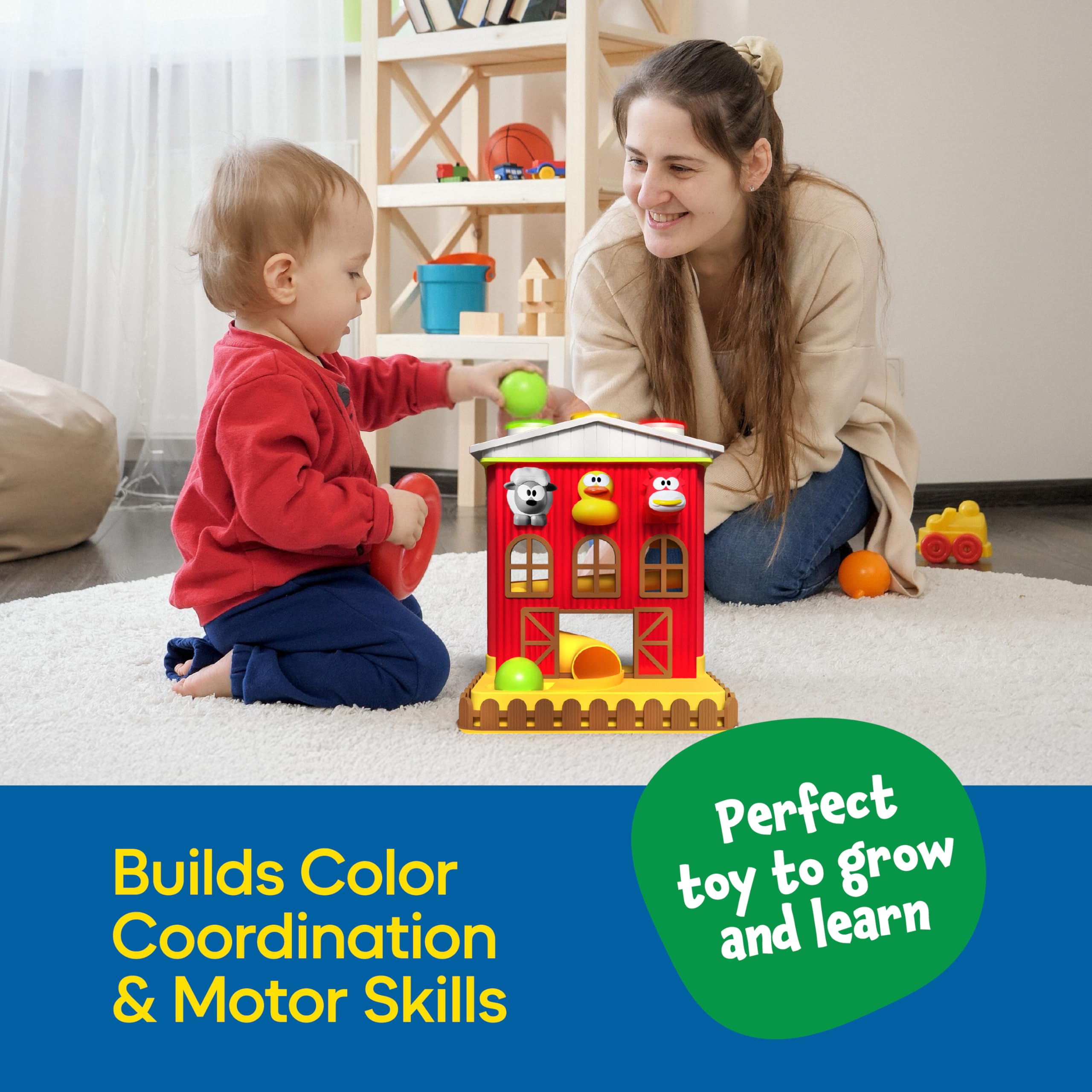 Farm 'n Play Pound A Ball Barn House, juguete de aprendizaje divertido interactivo para bebés y niños pequeños de 6 meses, juguetes Montessori para niños y niñas de 1 a 2 años