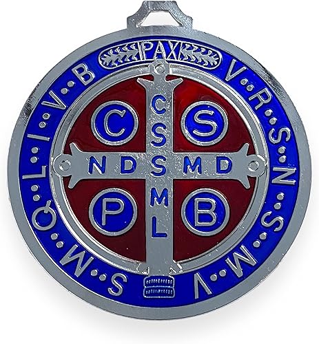 Miniatura 2 de Medallón San Benito Cruz Medallón Azul Tono Plata 5 Pulgadas San Benito, No es una piedra preciosa