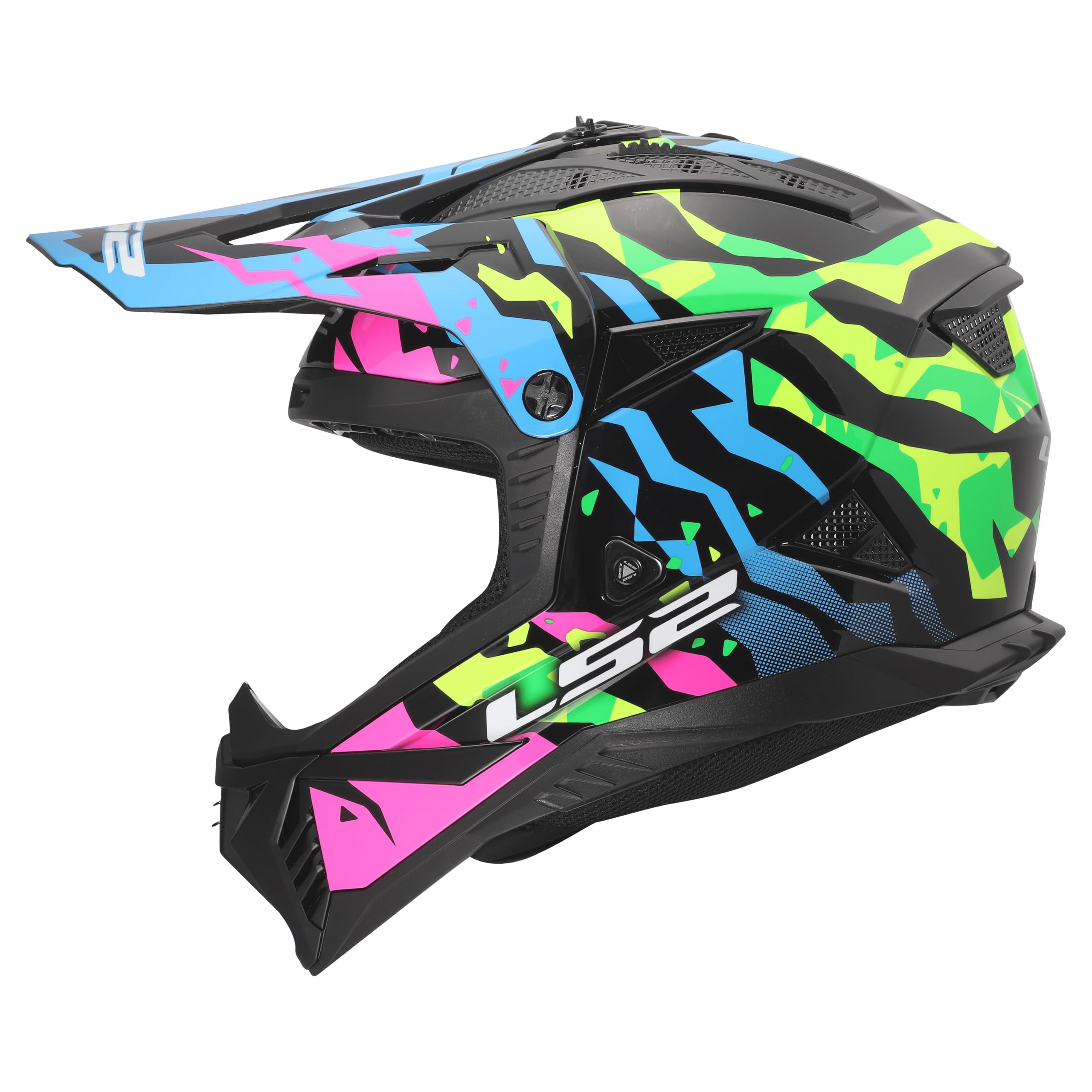 LS2, Motocross Helm FAST II GROTESK Blue Pink Green, L