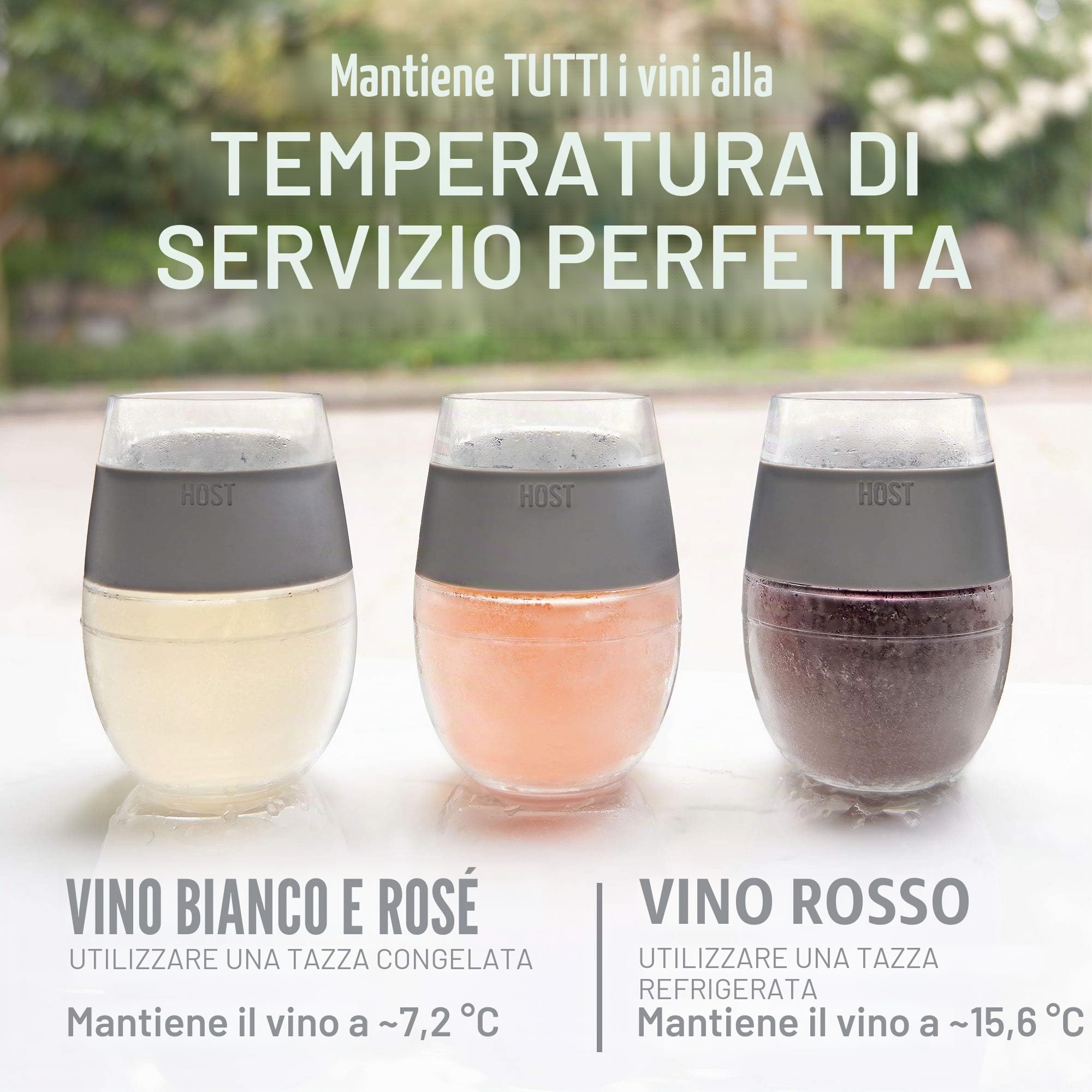 Host Freeze [5168] Bicchiere Refrigerante di Plastica Freeze per Vino Rosso e Bianco, Con Isolamento e Gel Refrigerante 250ml Colori Assortiti Set di 4 Unità