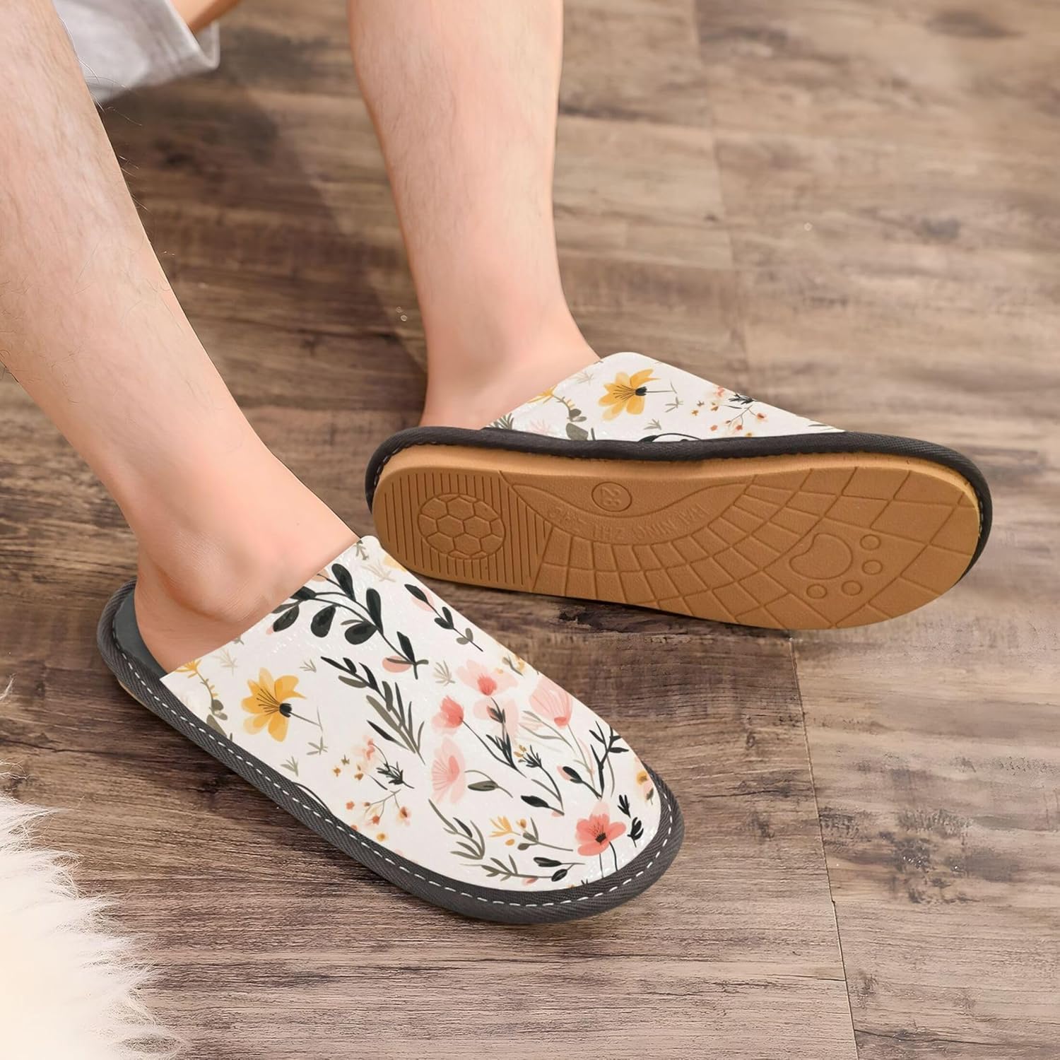 Boho Floral Garden Flower House Slippers – Cozy Fuzzy Slippers for Guests, Washable & Disposable, Perfect for Shoeless Home, Spa & Hotel Use A110893