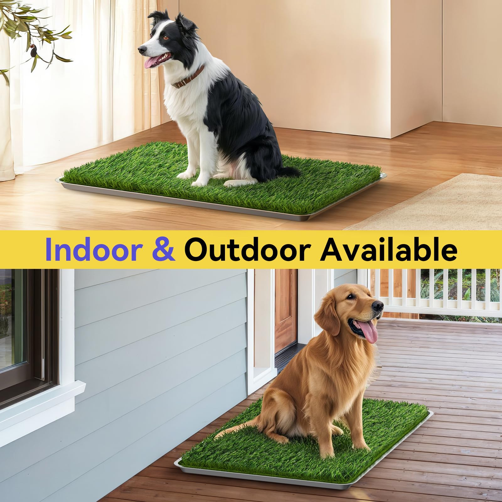 Pawaboo Tapis d'herbe pour Chien avec Plateau en Acier Inoxydable, 35''x24'' Bac à Litière pour Chien avec 2 Tapis de Gazon Artificiel Réutilisables, Pot à Litière Utilisation Intérieure & Extérieure