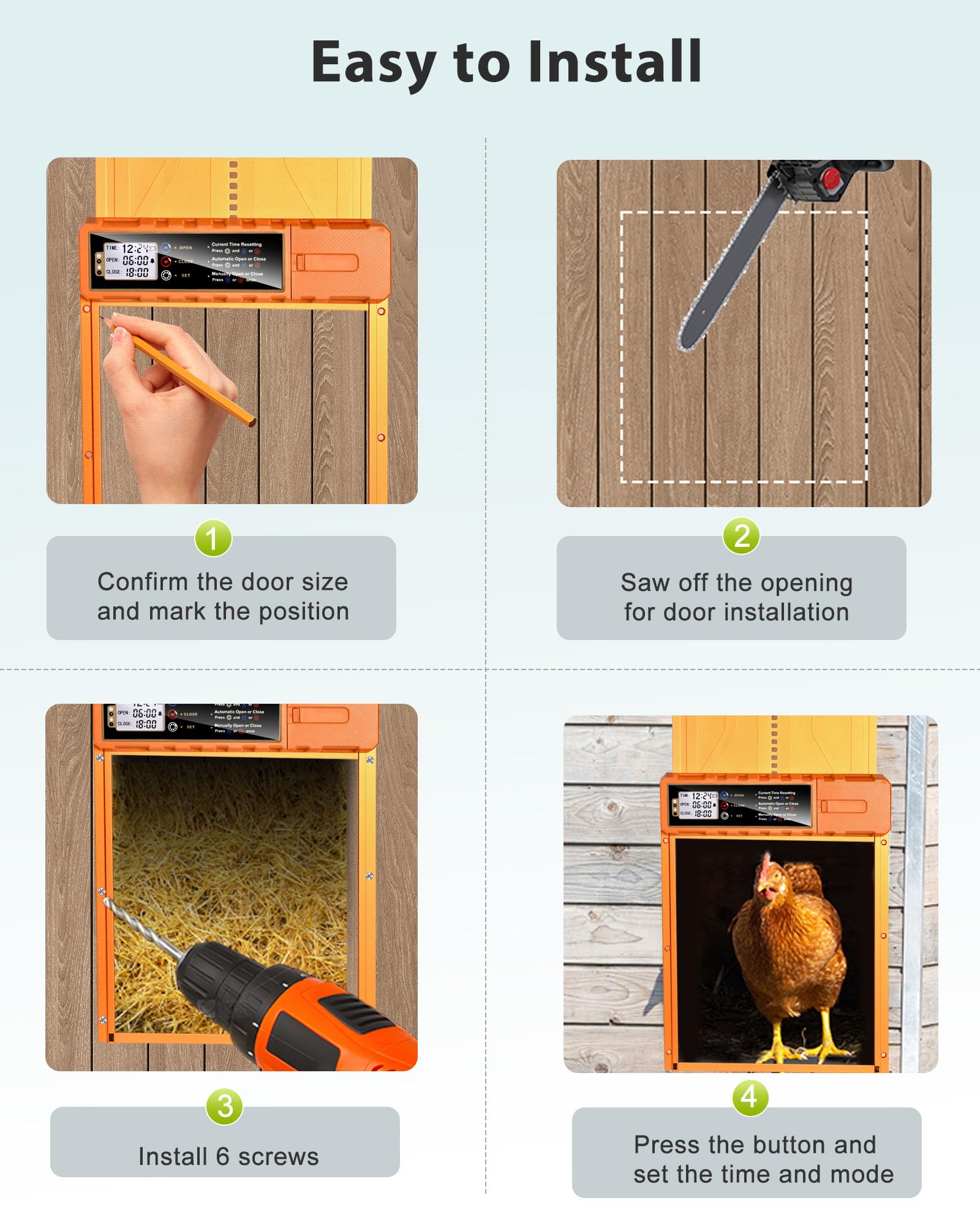 Porta automatica per pollaio con alimentazione solare, porta automatica per pollo con grandi dimensioni 10,8 "x 14,2", design anti-pizzico, lega di alluminio e resistente alle intemperie, per pollo da