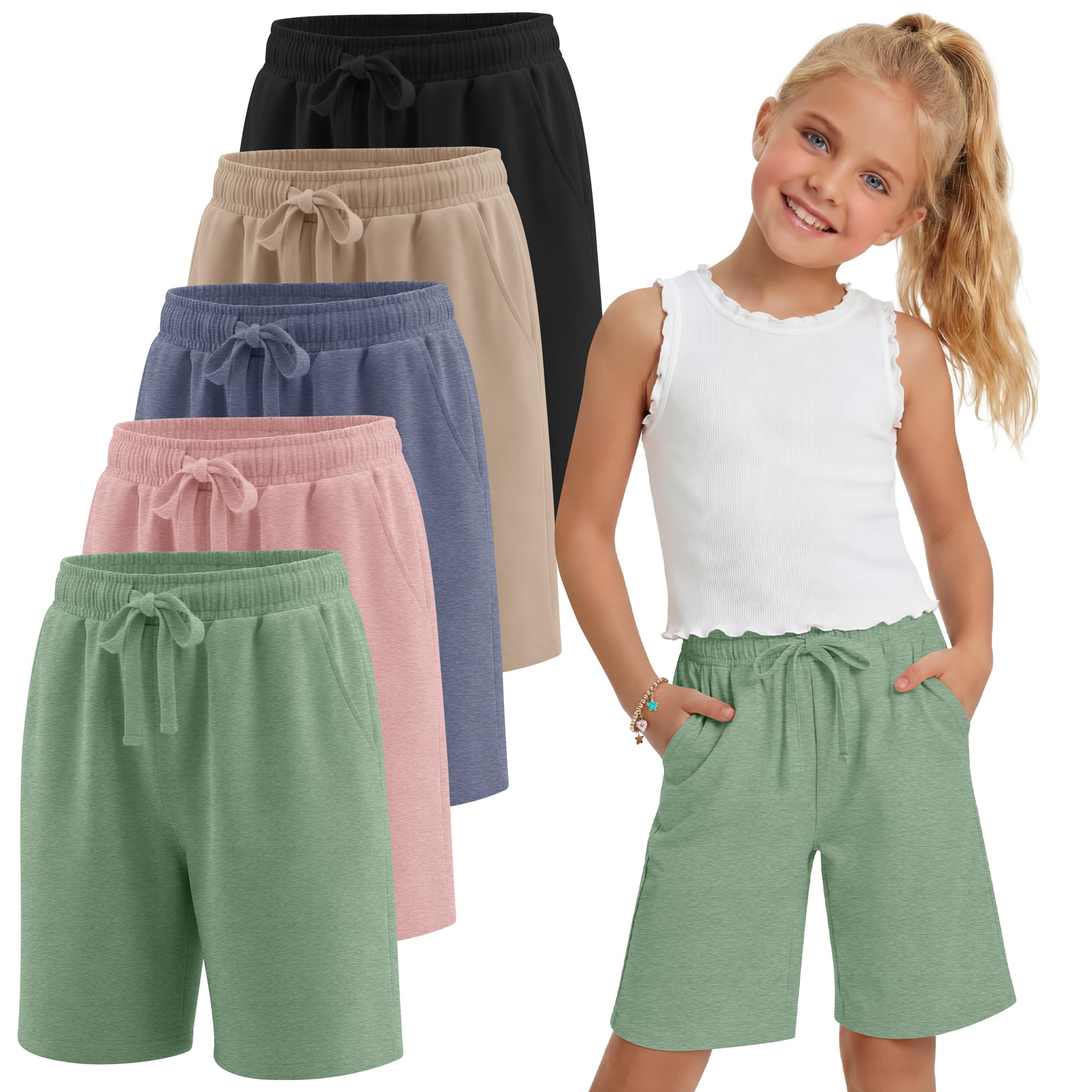 5 Pack Girls' Bermuda Shorts Summer Athletic Shorts