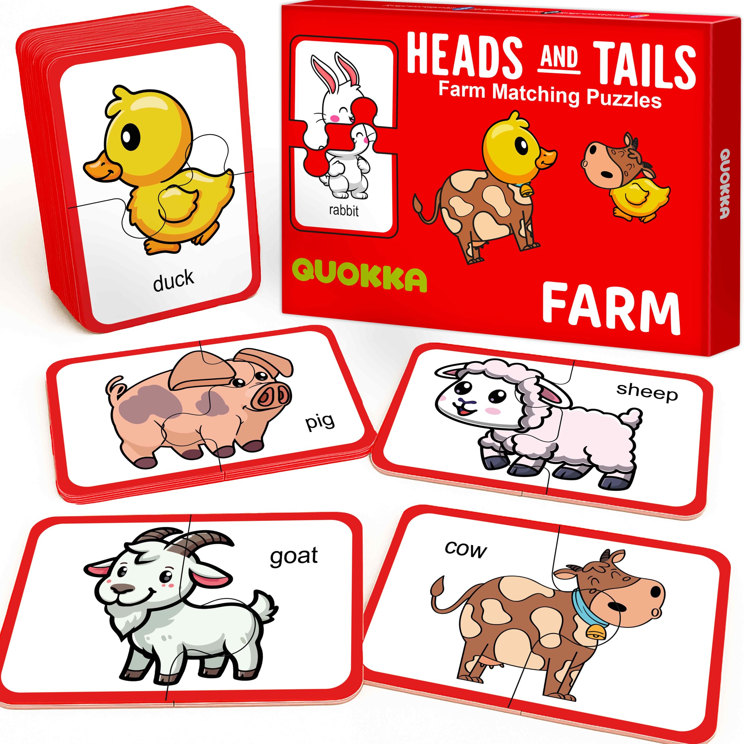 QUOKKA Toddler Puzzles For 2 3 Year Olds, 100% Self-Correcting 16 Matching works Games For Kids of Farm Animals