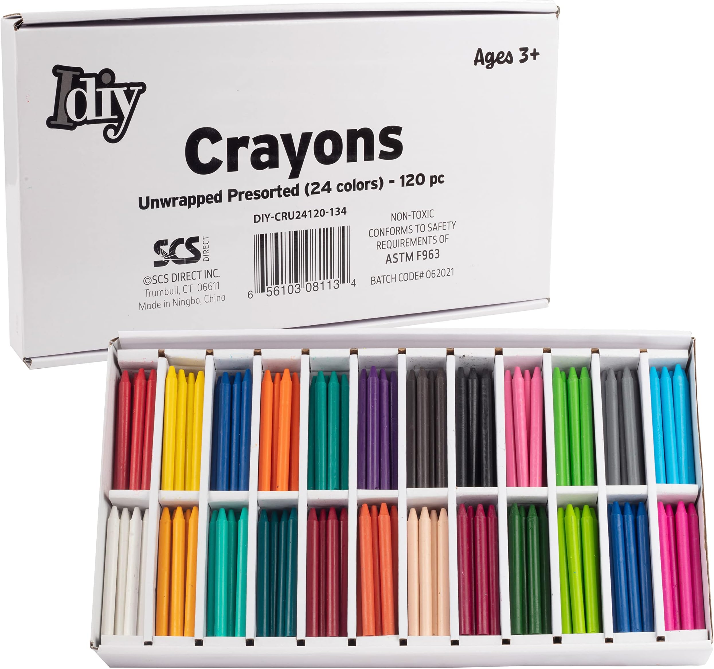 IDIY Unwrapped Bulk Wax Crayons 120 Count - 24 Assorted Colors (5 Each) Paperless & Pre-Sorted, Non-Toxic, ASTM Safety Tested for Kids, Teachers, Restaurants, Preschool Classroom Art Supplies