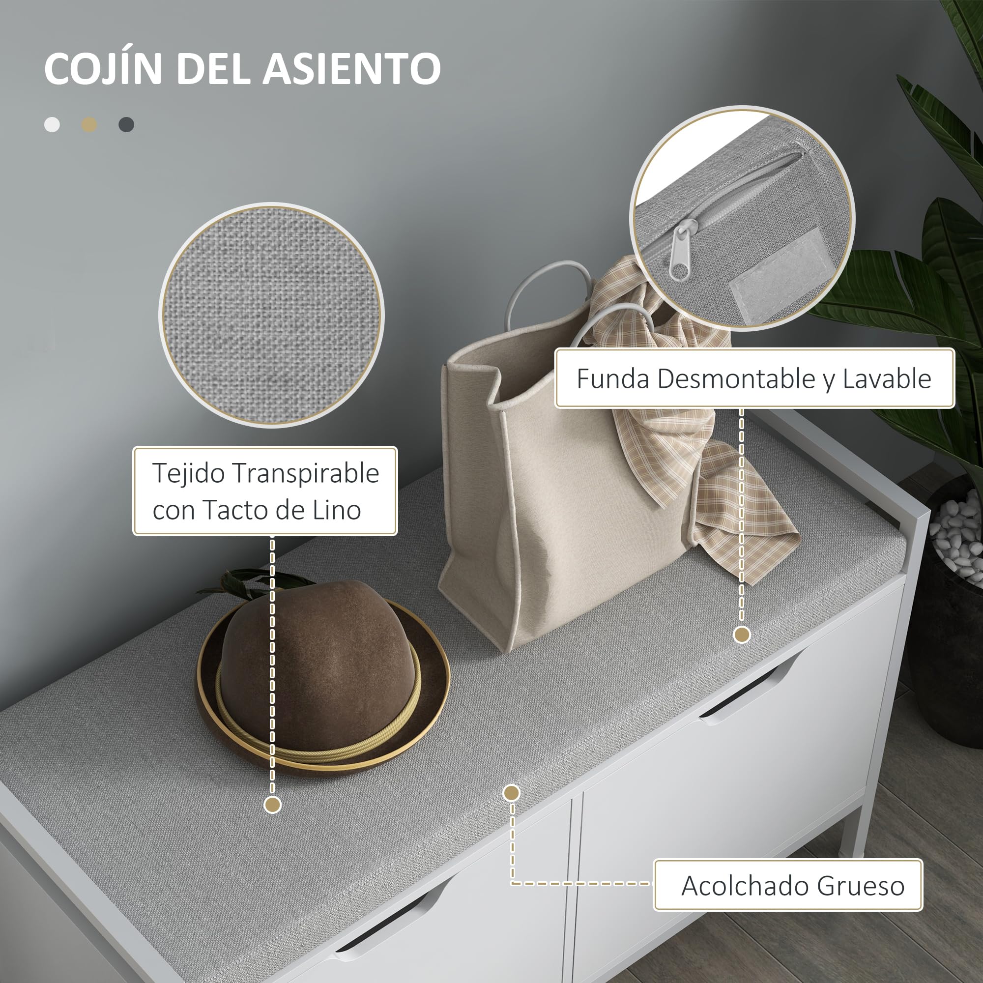 HOMCOM Banco Zapatero con Asiento Cojín Extraíble 84x35x50 cm Blanco | Mueble Zapatero, para 4 Pares de Zapatos, para Entrada Recibidor Salón Pasillo