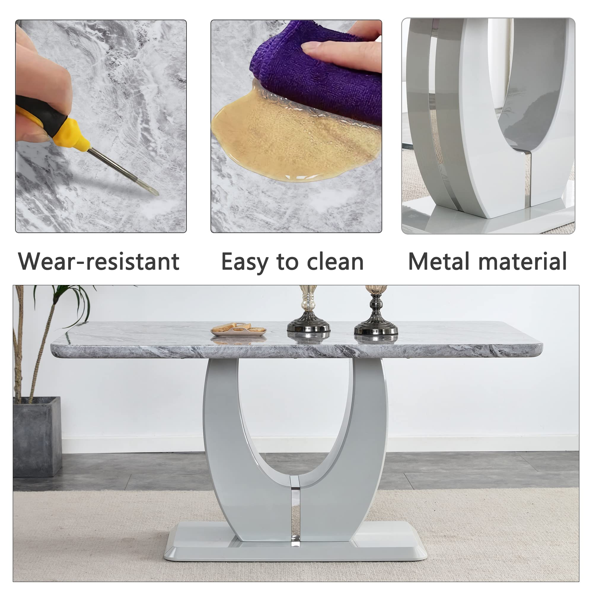 7 Piece Faux Marble Dining Table Set for 6, Modern Kitchen Table and ...