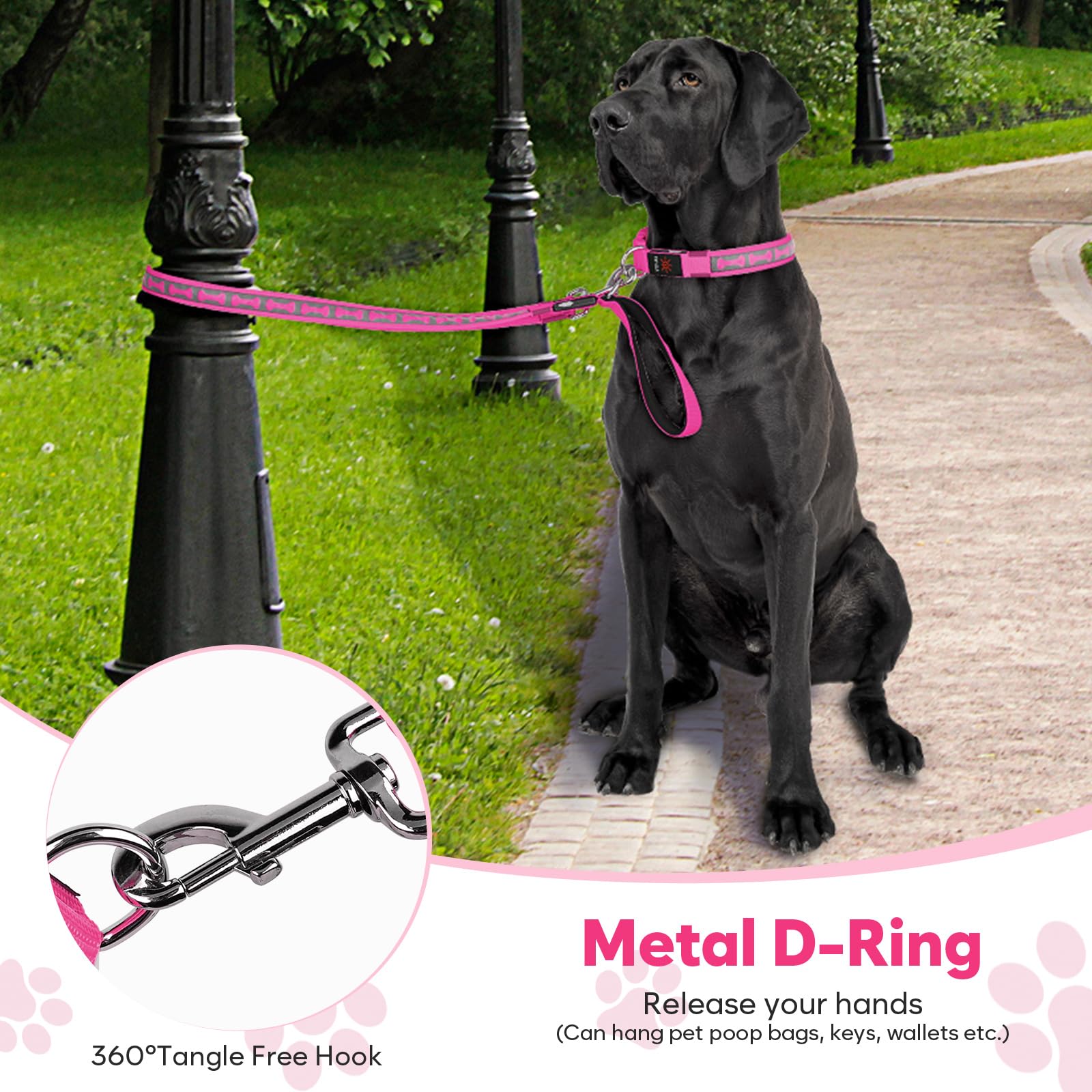 Flashseen Guinzaglio per cani luminoso, 1,2 m, LED con luce di tipo C, ricaricabile, in nylon, luci di sicurezza per cani per passeggiate notturne (rosa)