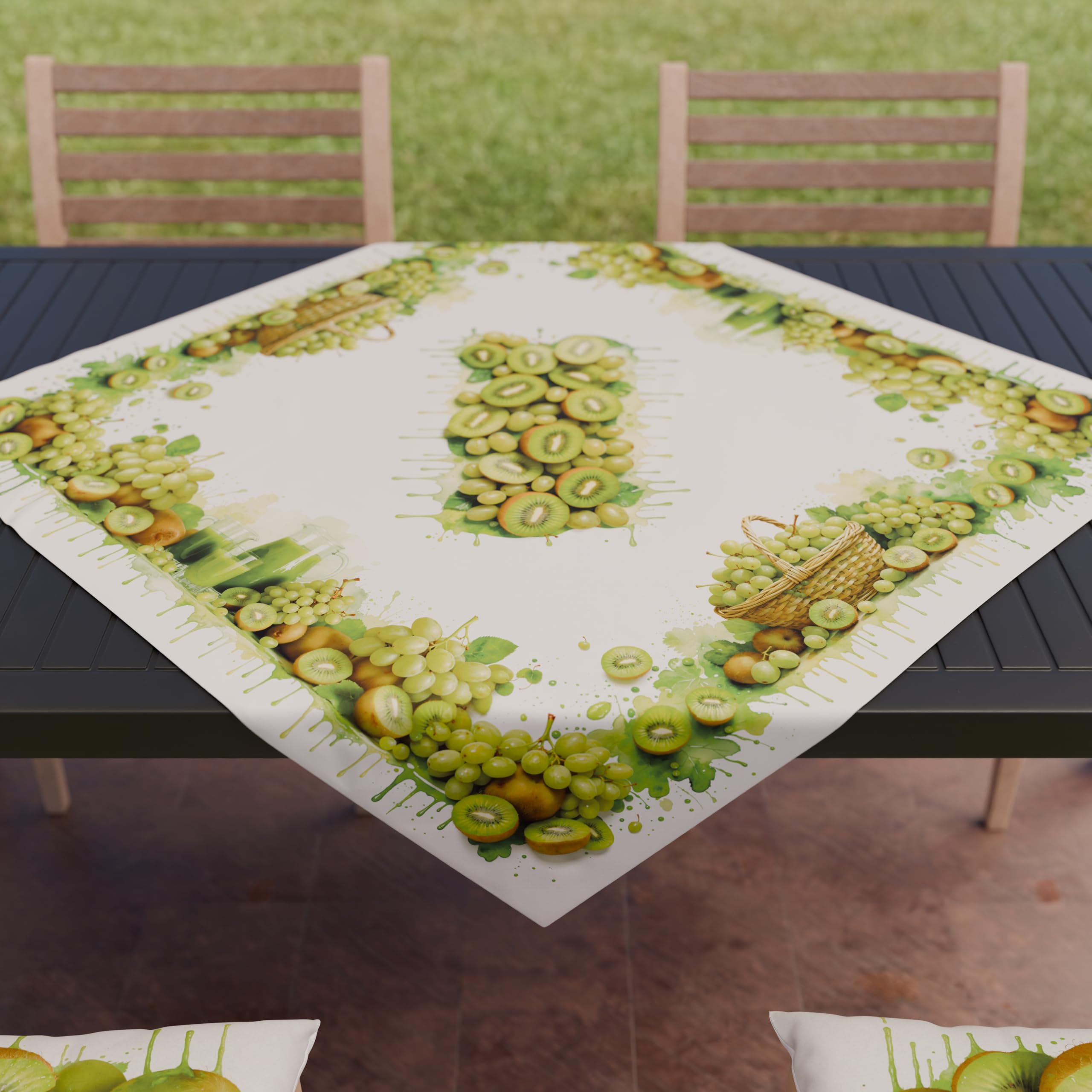 PETTI Artigiani Italiani - Kitchen Textile Accessories, Modern Microfibre Centerpiece, 90 x 90 cm, Elegant Table Cover in Digital Print Grapes and Kiwi, 100% Made in Italy