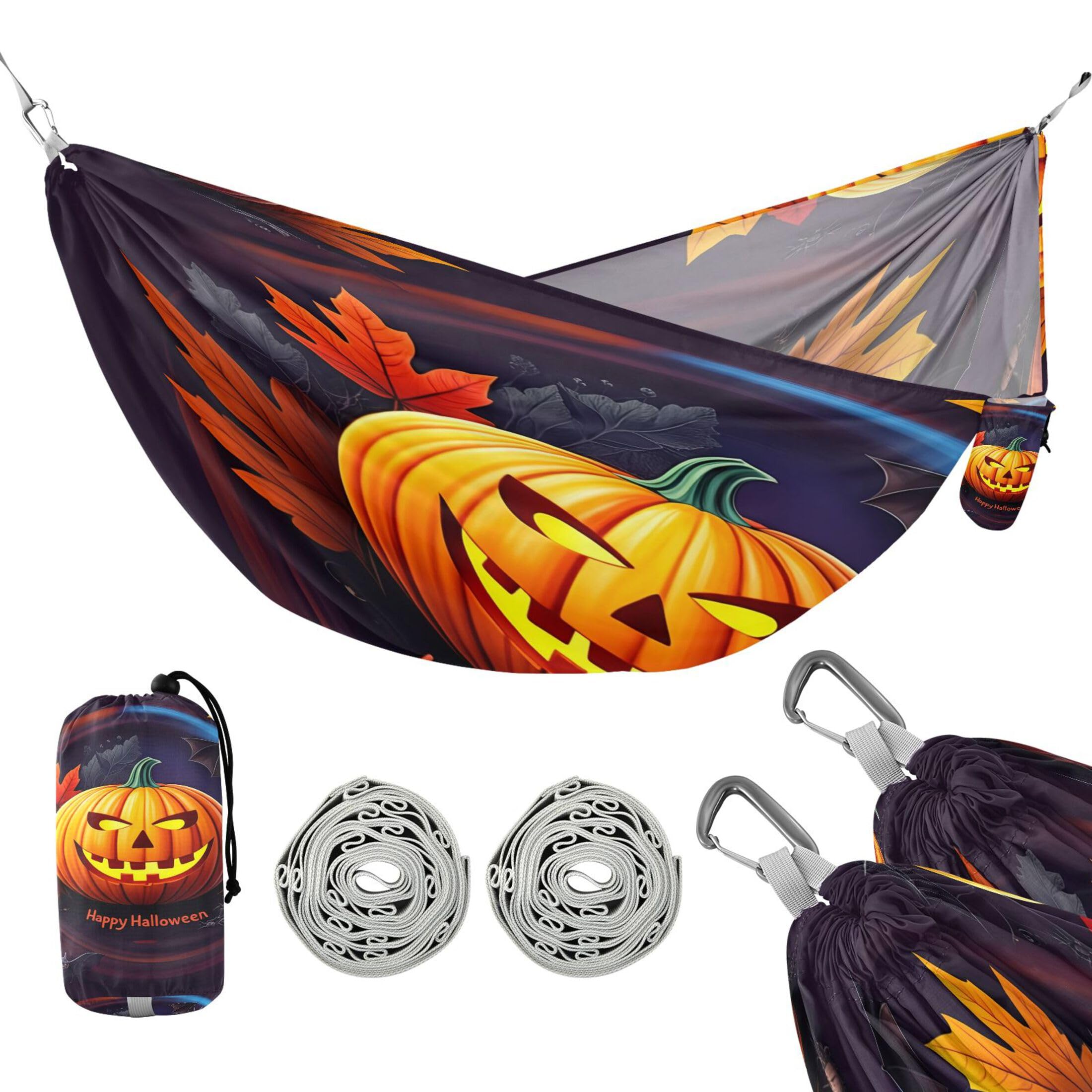 Takiito Carved Halloween Pumpkins Hammock 330 lb Capacity Travel Camping Hammock with Tree Straps, Portable Lightweight for Outdoor Beach Backpacking Backyard Patio