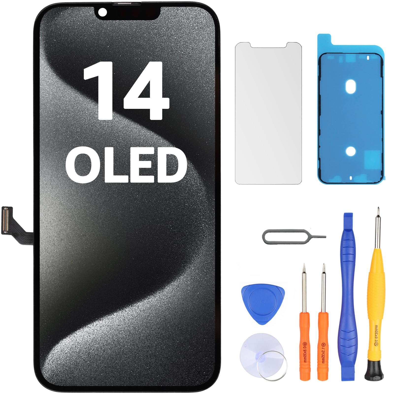 LL TRADER Schermo per iPhone 14 OLED 6,1'' e Kit di Riparazione | Display FHD con 3D Touch e Digitalizzatore, Dotato di Nastro Adesivo Impermeabile e Pellicola Protettiva