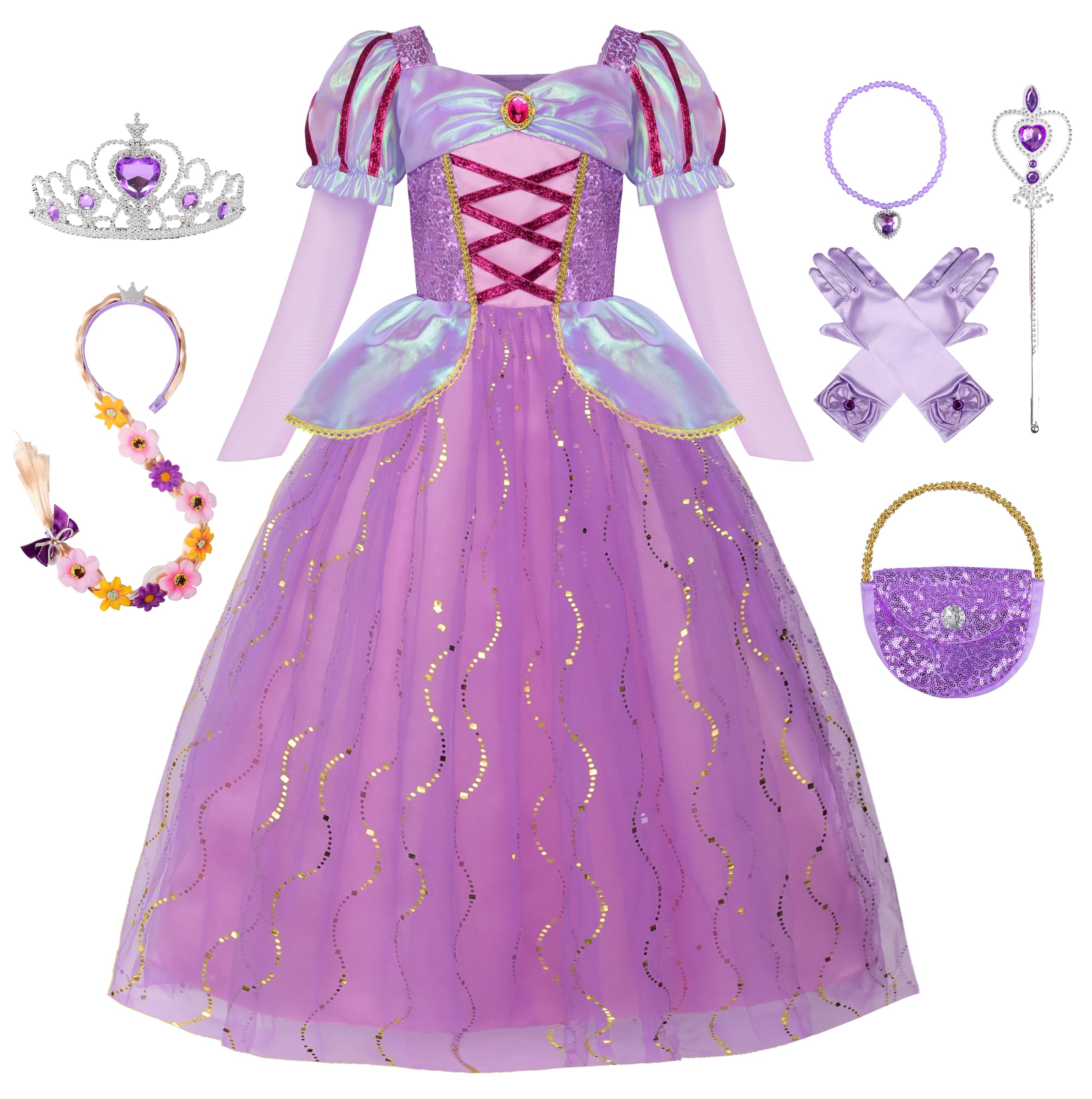 ReliBeauty Princess Dress up for Girls Puff Sleeves Princess Costume with Accessories Purple