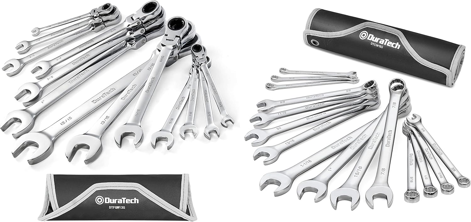 DURATECH 13Piece Extra Long FlexHead Ratcheting Wrench Set & 15Piece