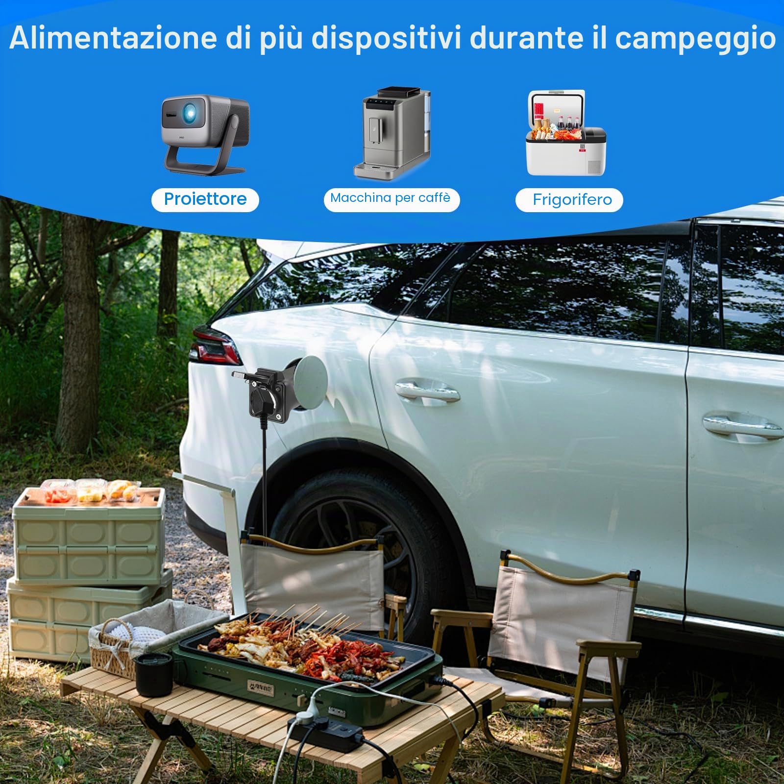 Adattatore di ricarica EV tipo 2 a presa Schuko – 3,5 kW 16 A 220 V – portatile e resistente IP44 – compatibile con veicoli elettrici con funzione V2L