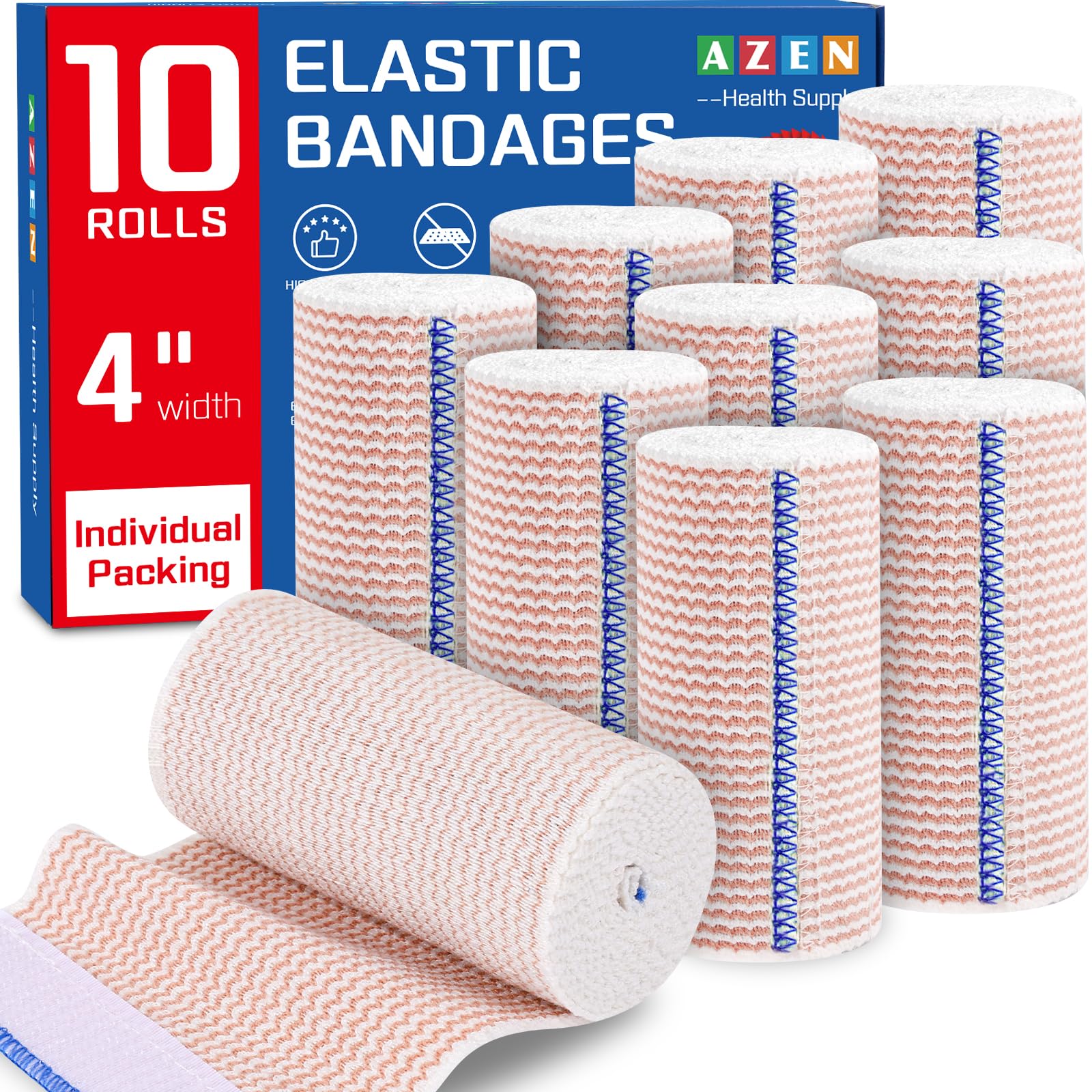 AZEN Premium 8 Pack Elastic Bandage Wrap 4 Inch, Compression Wrap Bandage for Legs, Lymphedema Wraps for Legs, Ankle, Knee, Tummy, Body, Latex-Free — Amazon image 15