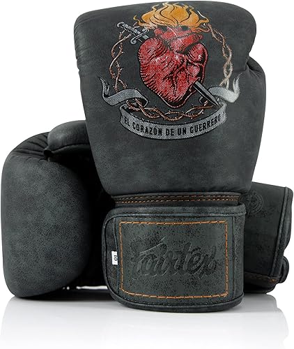 Miniatura 1 de Fairtex Heart of a Warrior - Guantes de boxeo Fairtex Muay Thai hechos con cuero Syntek, correa de muñeca de velcro, espuma multicapa, colaboración