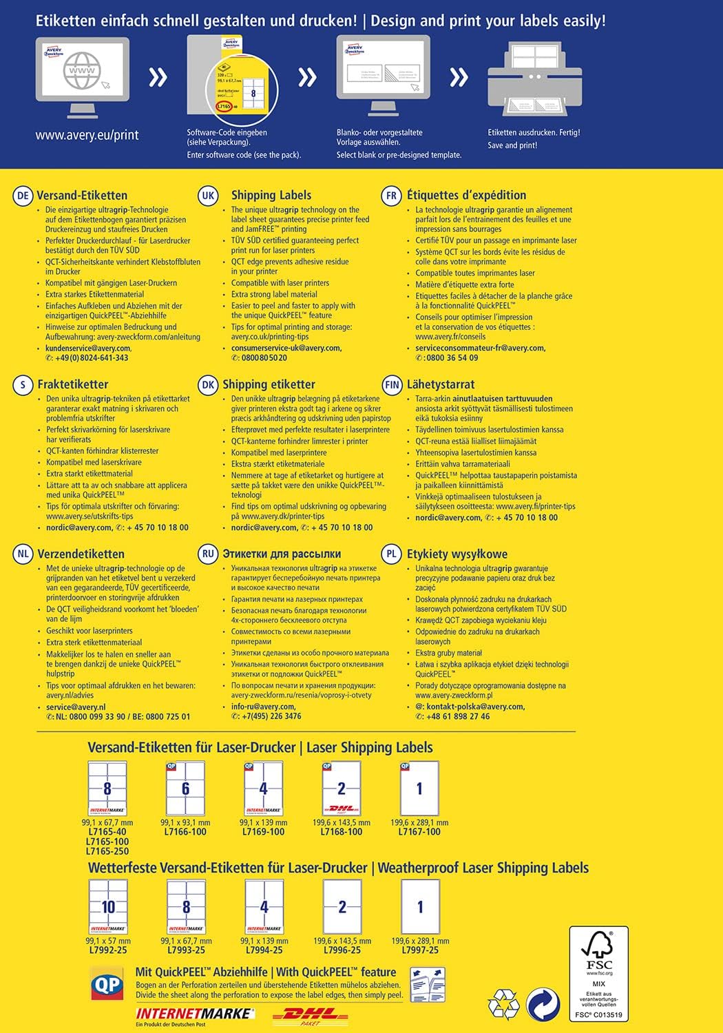 Amazon.com: Avery L7165 Self Adhesive Parcel Shipping Labels ...