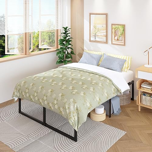 Miniatura 72 de Marco de cama individual de 9 pulgadas, marco de cama individual de metal resistente, no necesita somier, sin ruido, fácil montaje, color negro