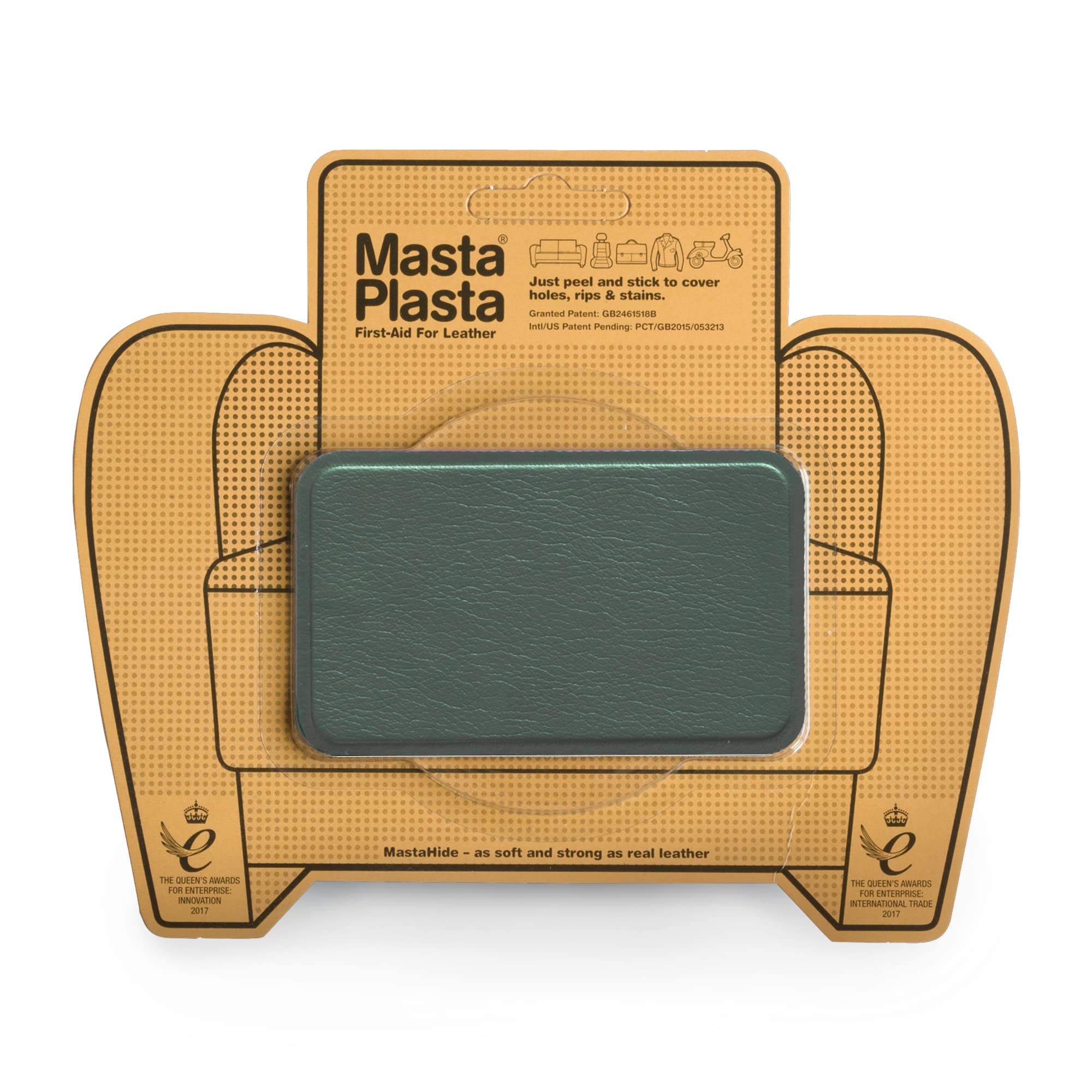 MastaPlasta Premium Leather Repair Patch - Green 10cm x 6cm (4in x 2.4in). Your Instant Stick-On Upholstery-Quality Repair for Sofas, Car Seats, Handbags, Jackets & DIY