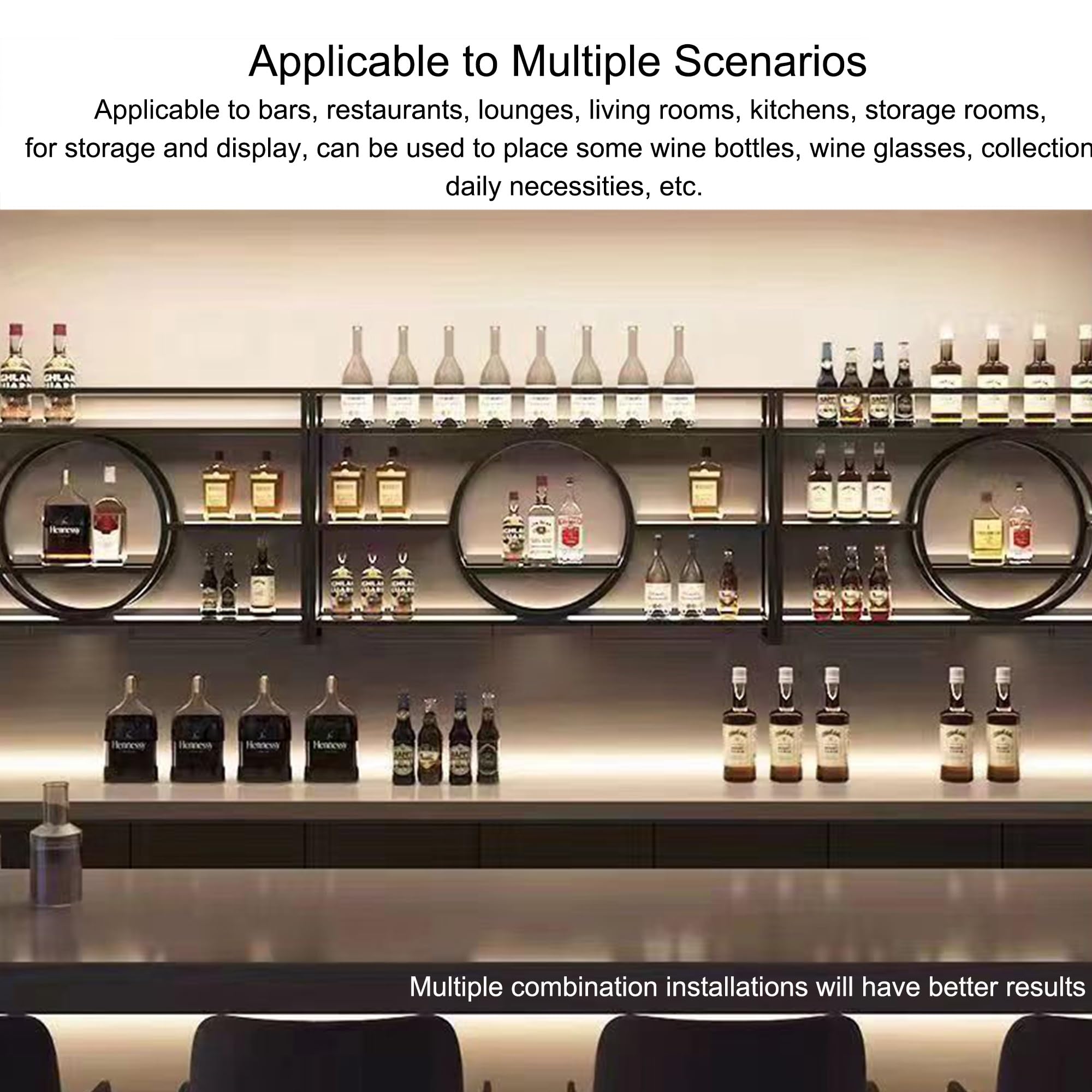 Botellero Vino Pared con Luz Mueble Bar, Garrafeira Mini con Soporte Copas Colgante para Sala de Estar y Cocina (100 * 80 * 15cm)