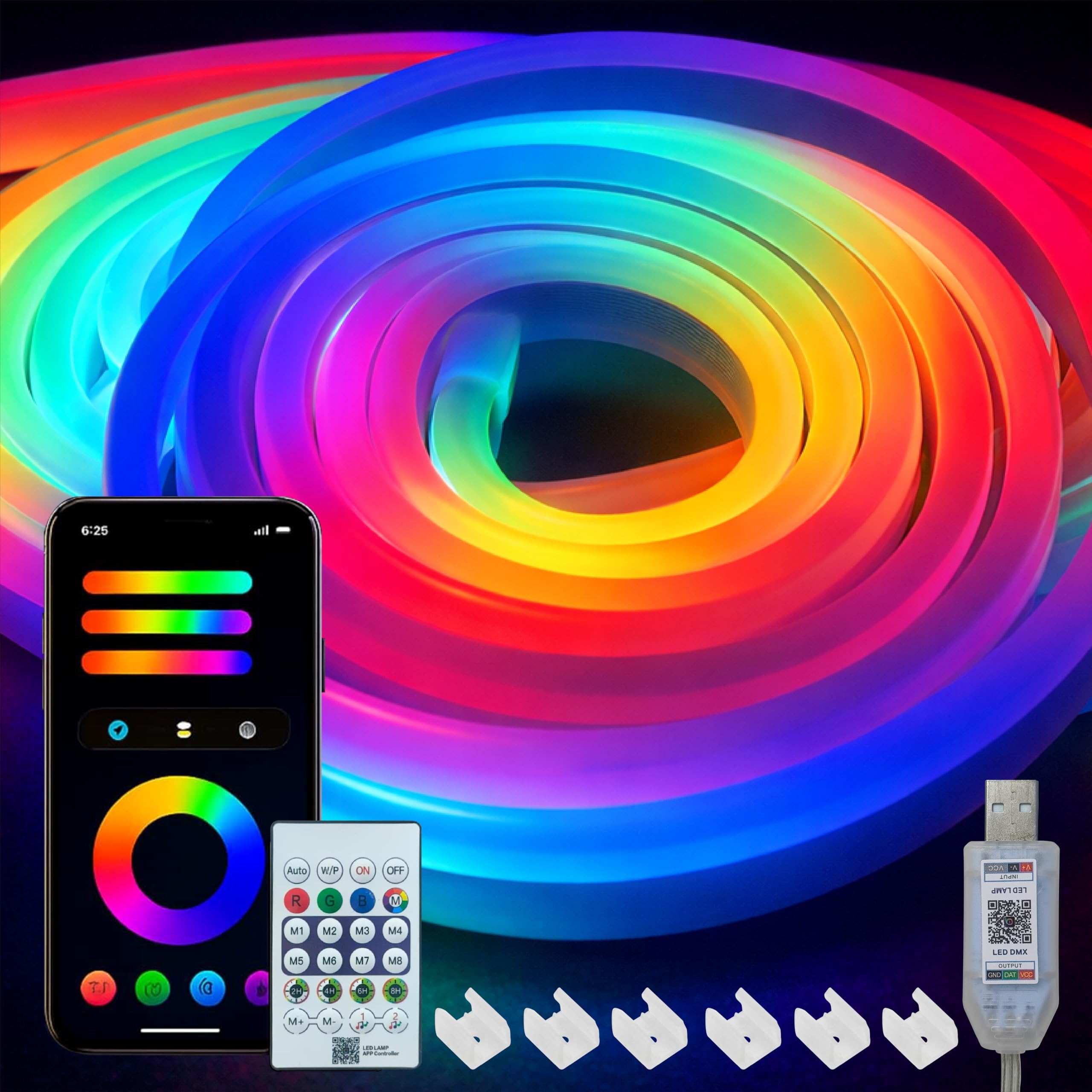 5M Smart RGB Neon LED Strip Light with App & Remote, Music Sync Rope Light, 16M+ Colors, RGB IC Strip Lights for Room, Gaming, TV Backlight, Party, Home Decoration, Diwali Decor| 3M Warranty-1Pc