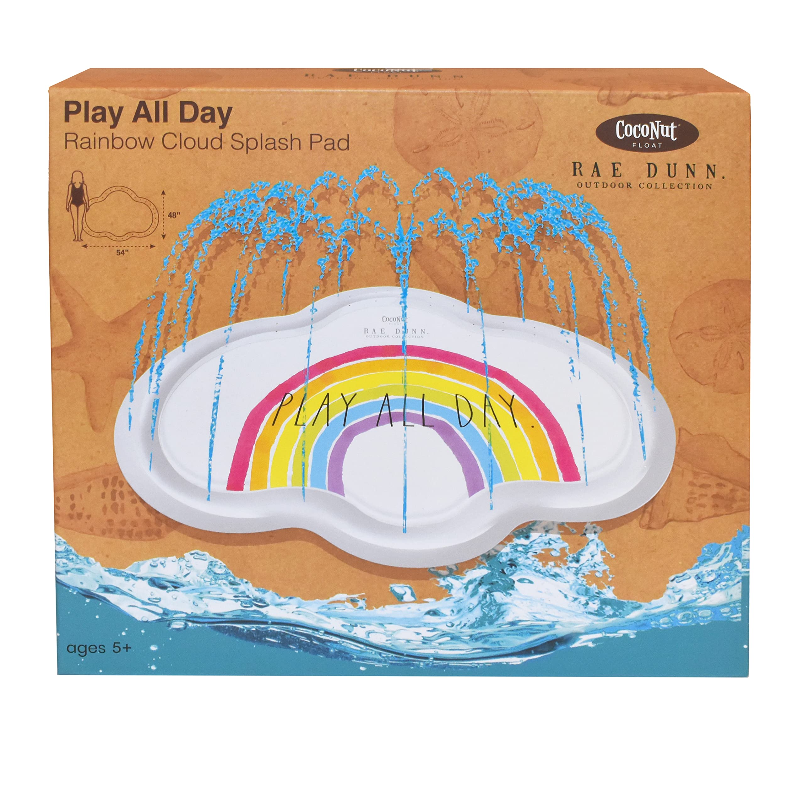 Rae Dunn x  Rainbow Cloud Splash Pad – Juega todo el día – Juguete de agua duradero de larga duración – Aspersor seguro y divertido para patio trasero, ideal para fiestas de verano y 5