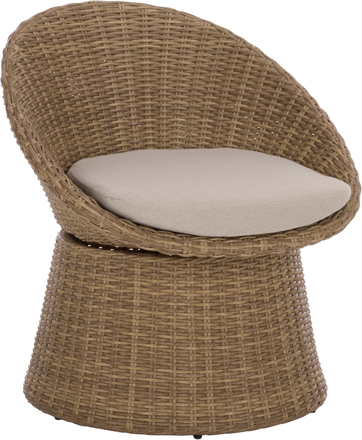 SAFAVIEH Outdoor Patio Furniture Collection – Drew Natural Rattan & Taupe Cushion Swivel Bistro Set, 3-Piece Outdoor Seating Set (PAT7544A)