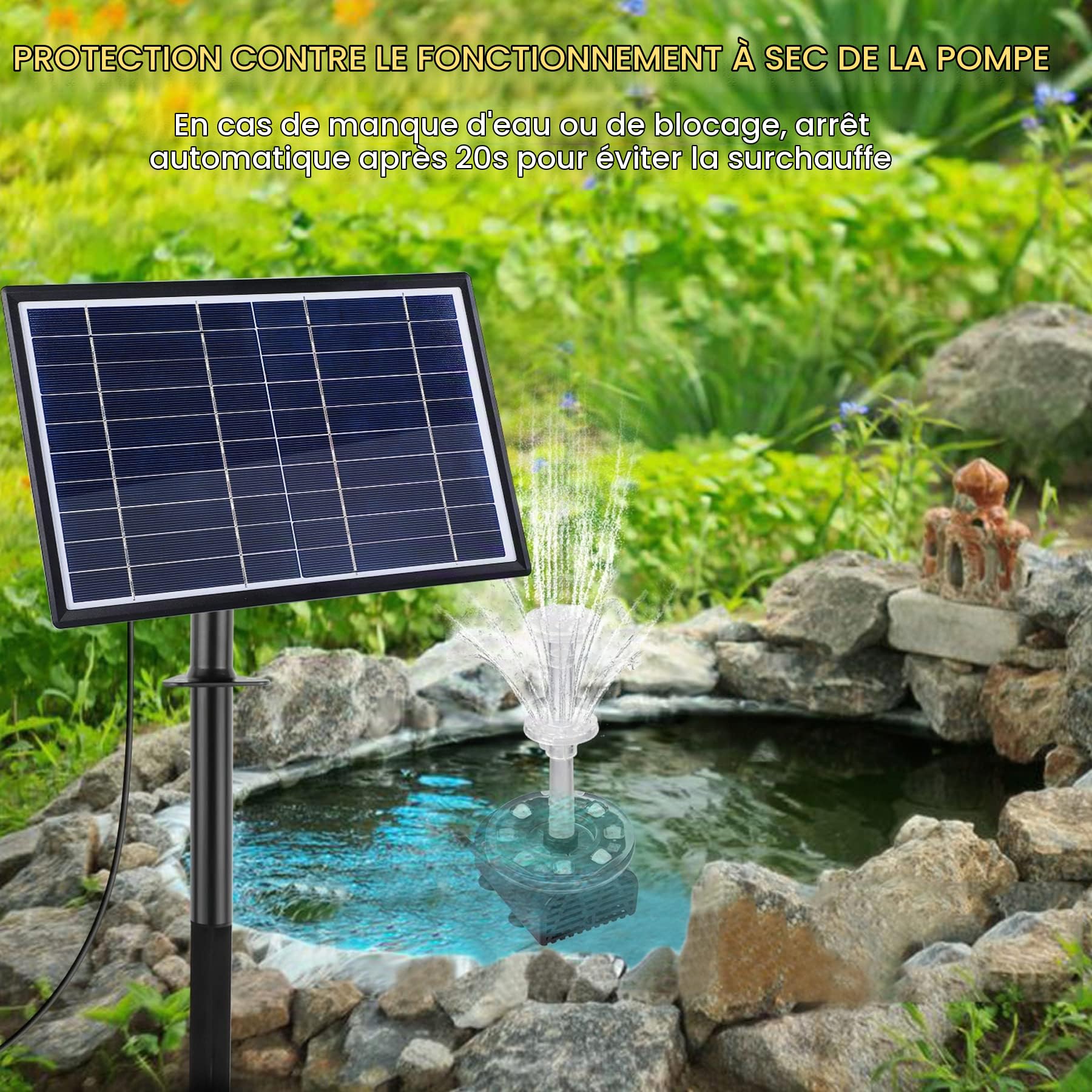Pompes solaires de bassin 7 W - Fontaine solaire LED - Fontaine solaire - Pompe pour jardin, piscine, décoration - Hauteur de pulvérisation d'eau : 85 cm