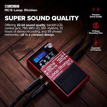 BOSS RC-5 Loop Station | Advanced Looping Features in a Compact Pedal | 32-Bit AD/DA and 32-bit Floating-Point Processing | 13 Hours Record Time | Multi-Color LCD | MIDI/IO & USB Connectivity | 32-Bit AD/DA and 32-bit Floating-Point Processing, 13 Hour Record Time, Multi-Color LCD, MIDI/IO and USB Connectivity