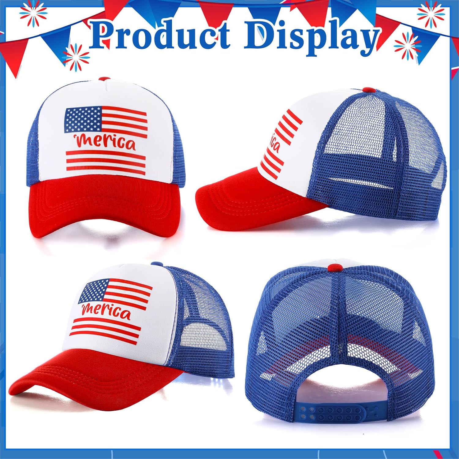 Jiuguva 4 Pcs American Flag Trucker Hat for Men Women USA 4th of July Patriotic Baseball Caps