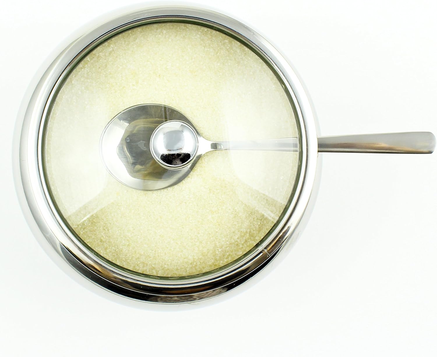 Zoie + Chloe Stainless Steel Sugar Bowl with Glass Lid - Bonus Spoon - 2 Cup Capacity (500ml)