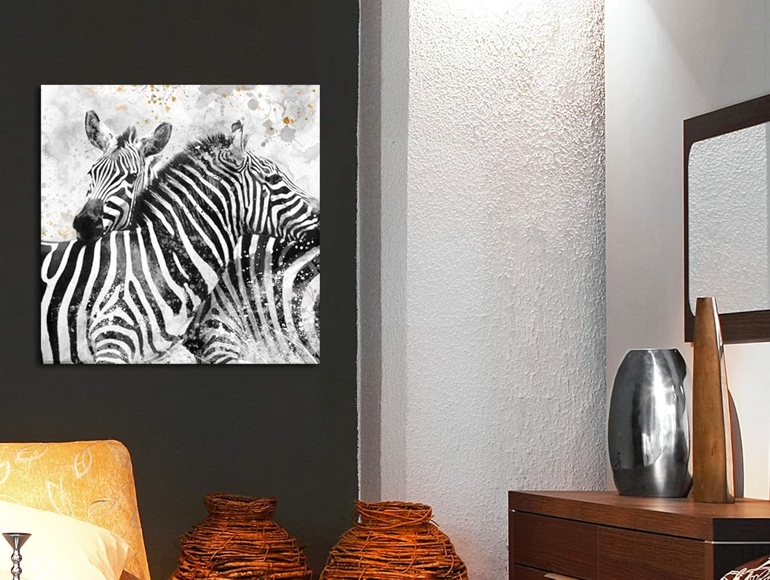 Stupell Industries Black and White Paint Splatter Textural Zebra Oversized Stretched Canvas Wall Art, 24 x 1.5 x 24, Proudly Made in USA