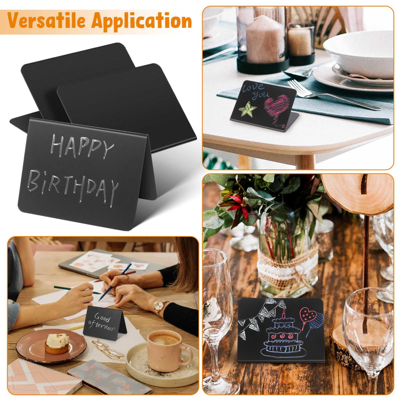 Mini Letreros de Pizarra para Comida Negros en Pvc, 40 Piezas | Formato en V, para Restaurante y Fiestas, Uso en Buffet, Diseño Portátil